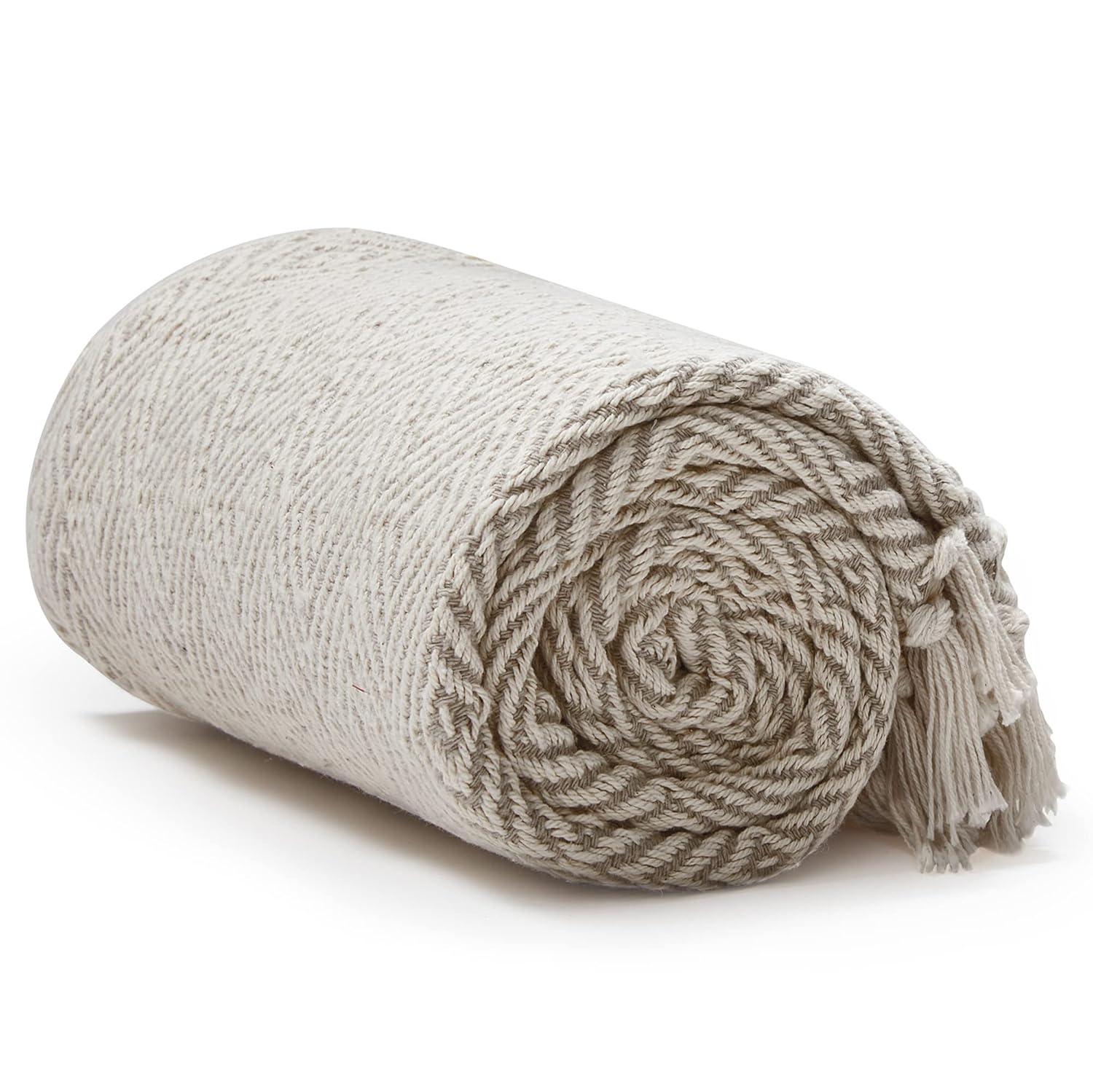 Americanflat 100% Cotton Throw Blanket for Couch - 50x60 - All Seasons Neutral Lightweight Cozy Soft Blankets.[Cream Beige Diamond ]