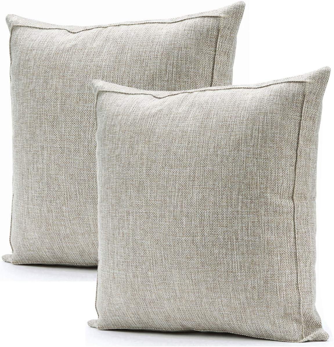 Modern Beige Linen Square Throw Pillow Covers, 24x24 Inch