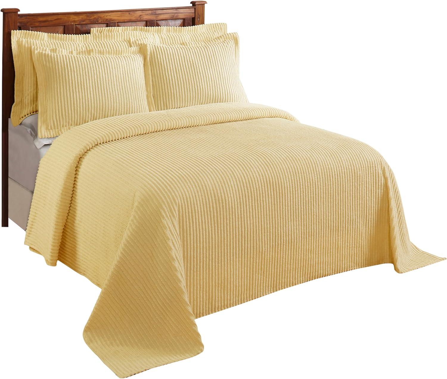 Better Trends Chenille Bedspreads Full/Double Size, Yellow 100% Cotton Chenille Stripe Design Tufted Bedding Coverlet Soft Lightweight, 96"x110" with 2 Sham, 3 Pieces Set Jullian Collection
