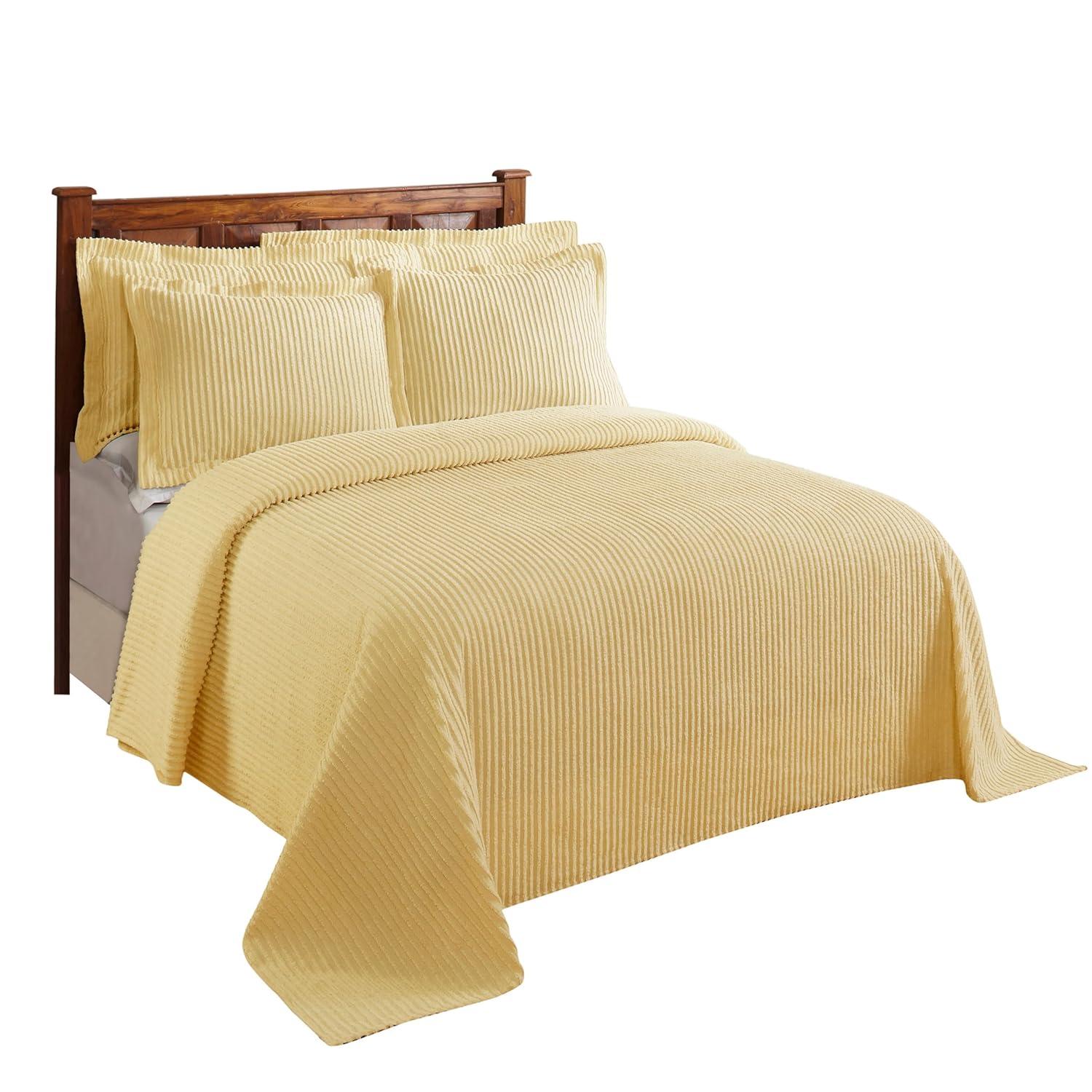 Better Trends Chenille Bedspreads Full/Double Size, Yellow 100% Cotton Chenille Stripe Design Tufted Bedding Coverlet Soft Lightweight, 96"x110" with 2 Sham, 3 Pieces Set Jullian Collection