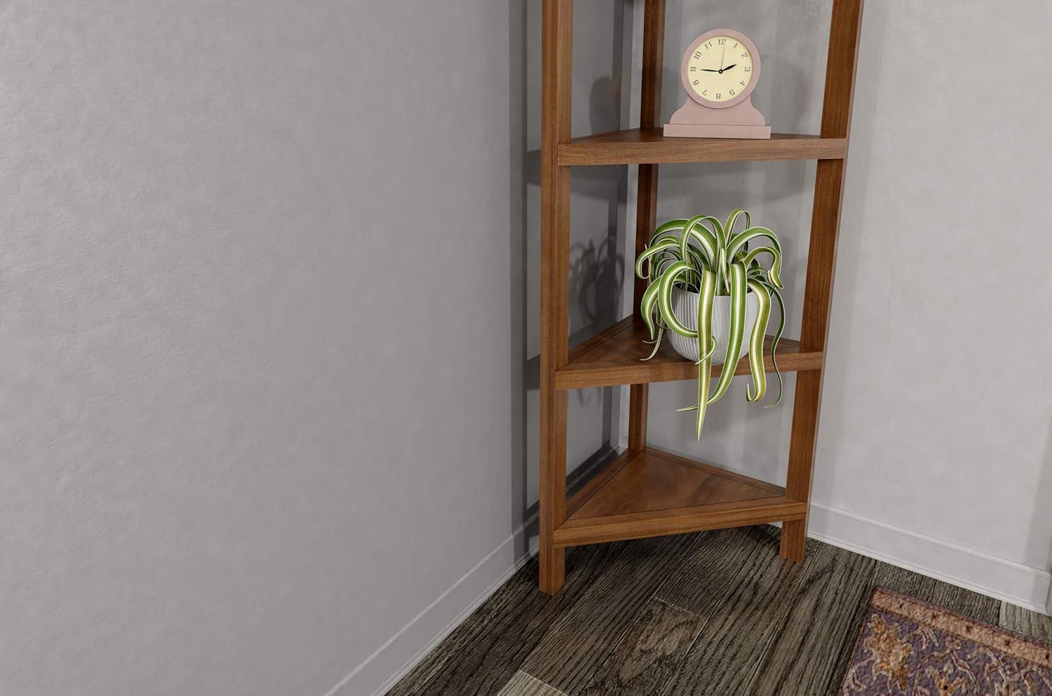 NewRidge 4-Tier Corner Wooden Bookcase Walnut