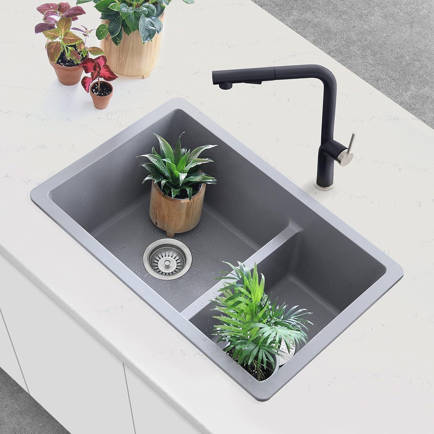 STYLISH S-827L Pietra STYLISH 27 inch Double Bowl 60/40 Dual Mount Composite Granite Kitchen Sink