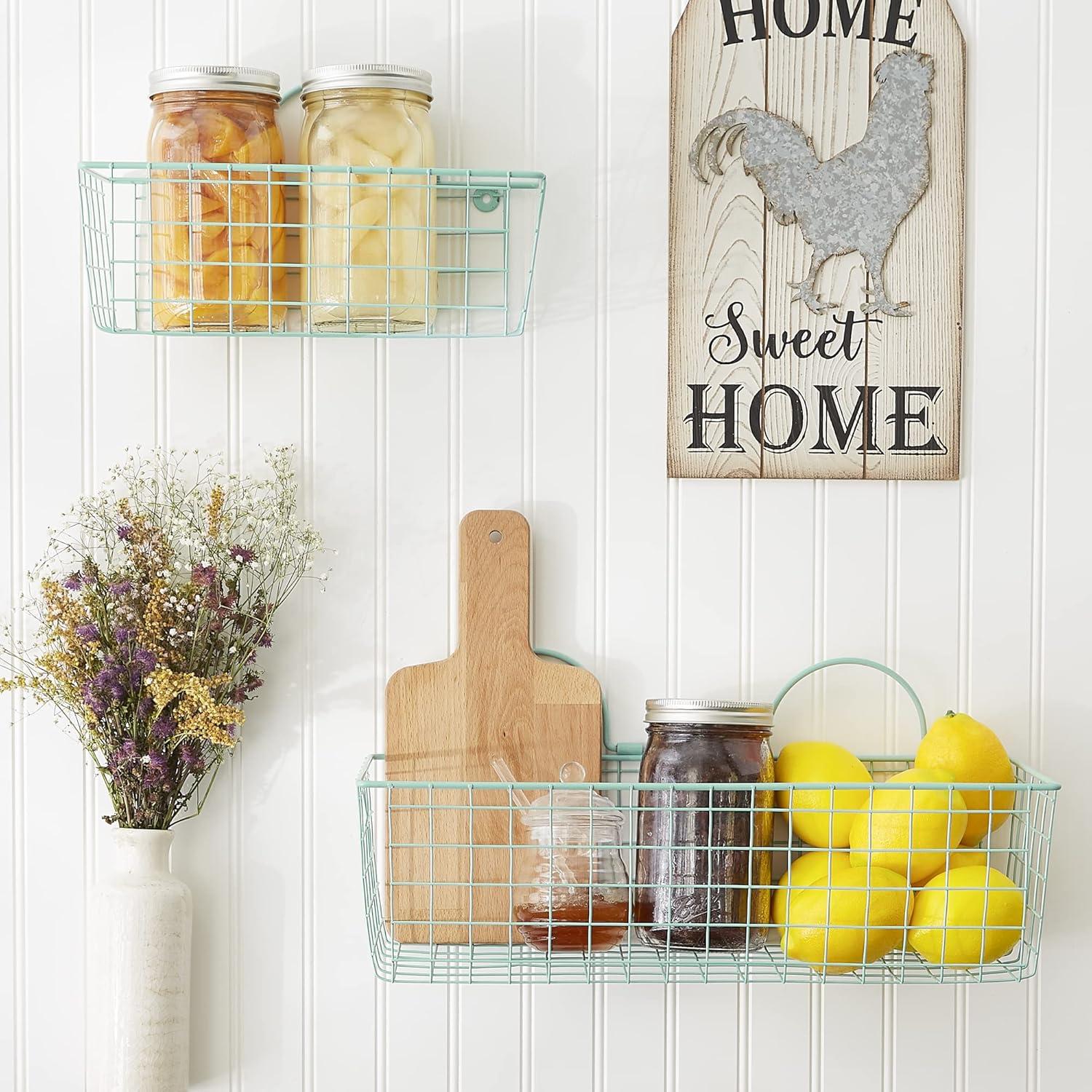 Asst Aqua Wire Wall Basket Set/2