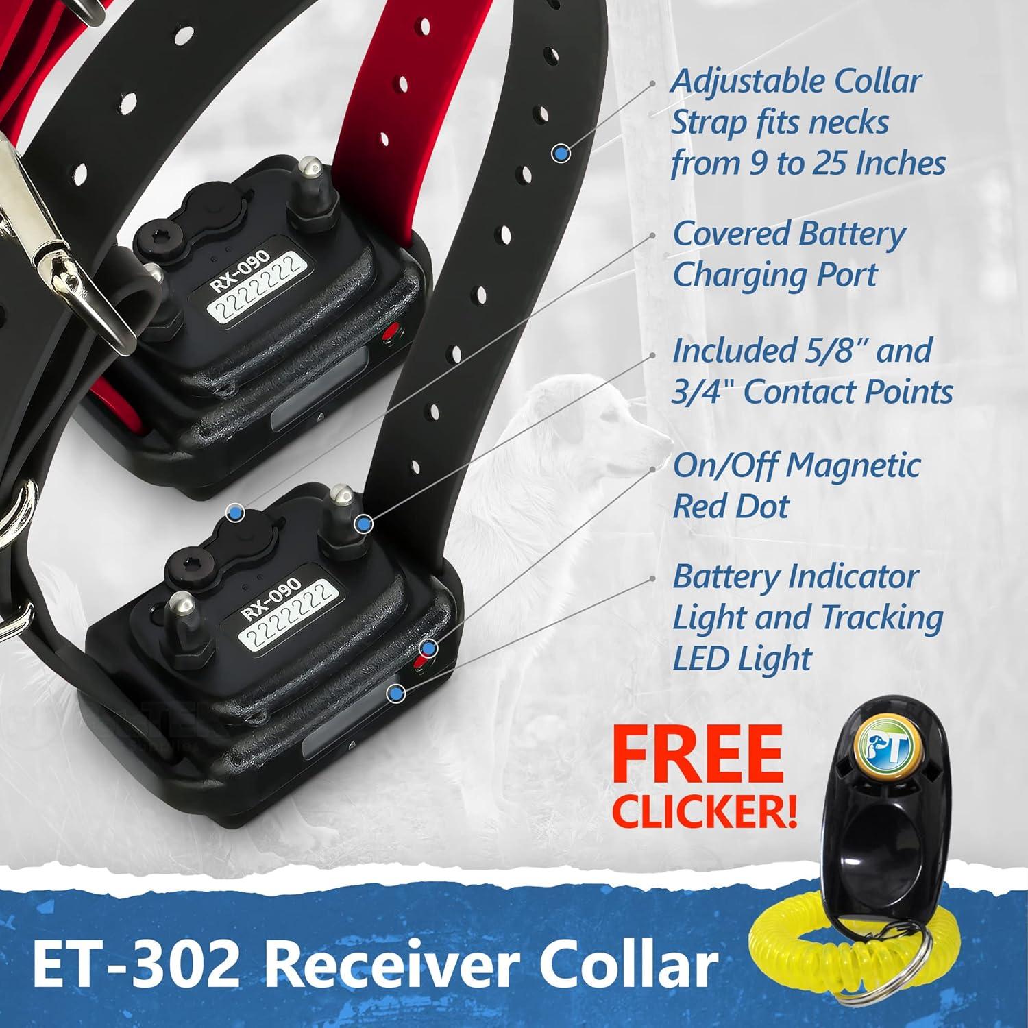 E-Collar ET-300 Mini Educator Dog Training Collar Bundle + PetsTEK Dog Clicker – 1/2 Mile Range, Waterproof, 100 Levels with Vibration & Tone