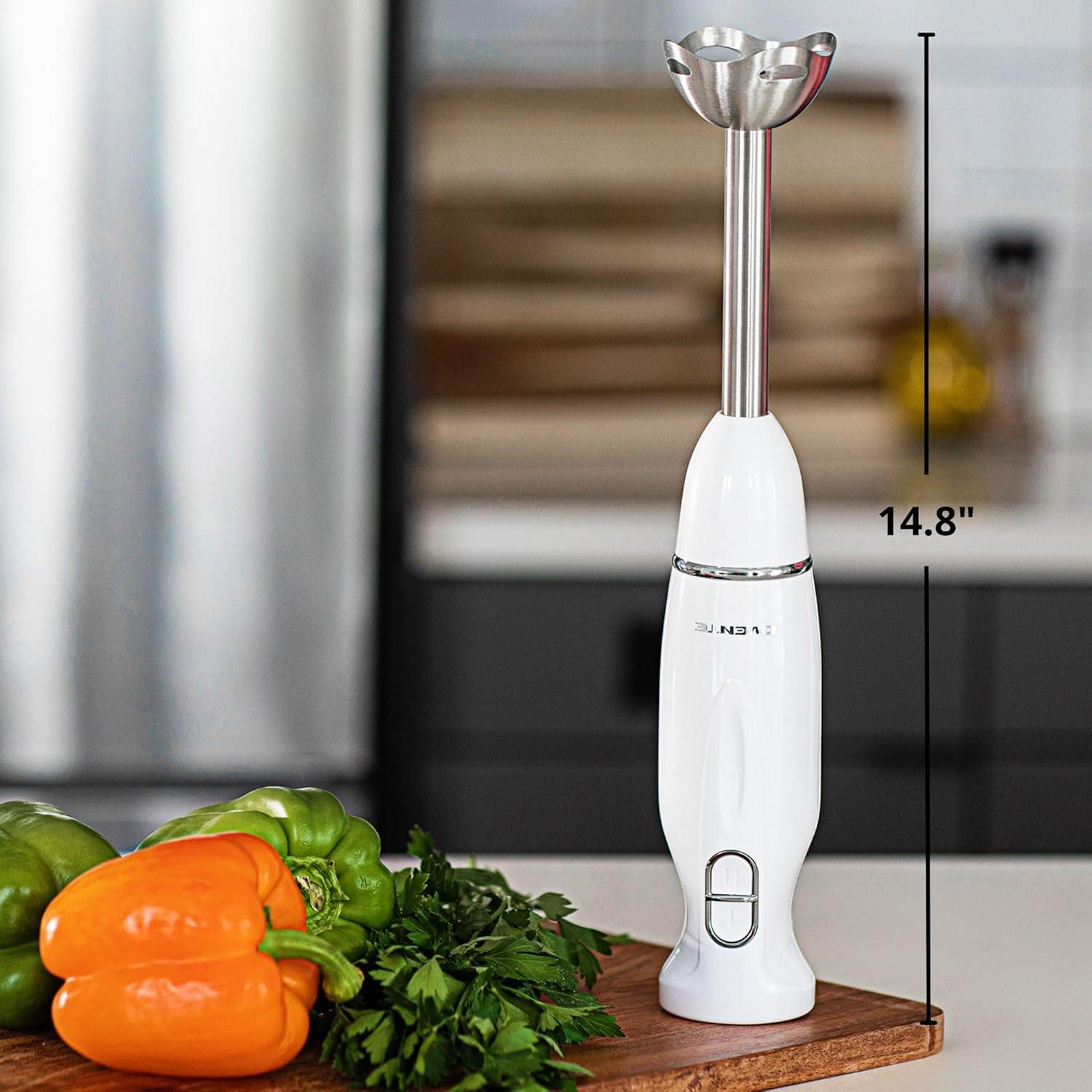 OVENTE Electric Immersion Hand Blender, 2 Mixing Speed w/ Stainless Steel Blades, White HS560W