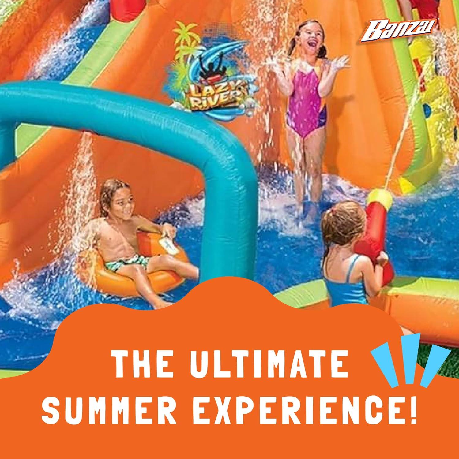 Banzai Banzai Kids Inflatable Outdoor Lazy River Adventure Water Park Slide and Pool