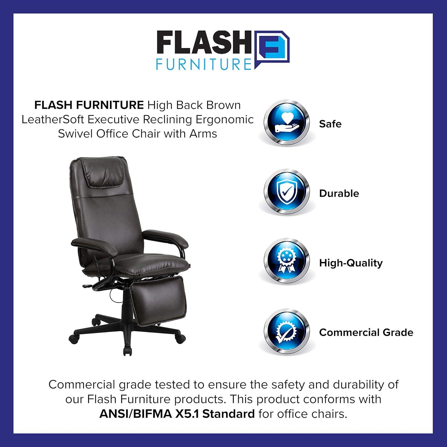 Flash Furniture High Back LeatherSoft Executive Reclining Ergonomic Swivel Office Chair with Arms