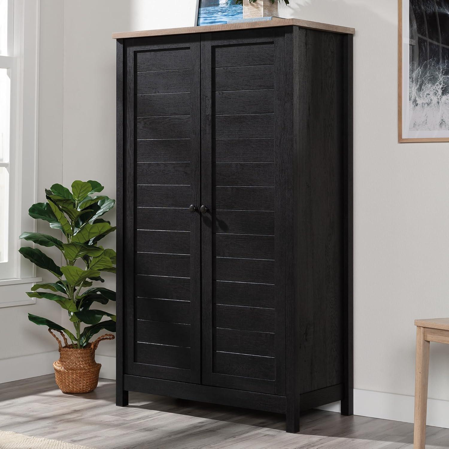 Raven Oak Freestanding Storage Cabinet with Adjustable Shelving