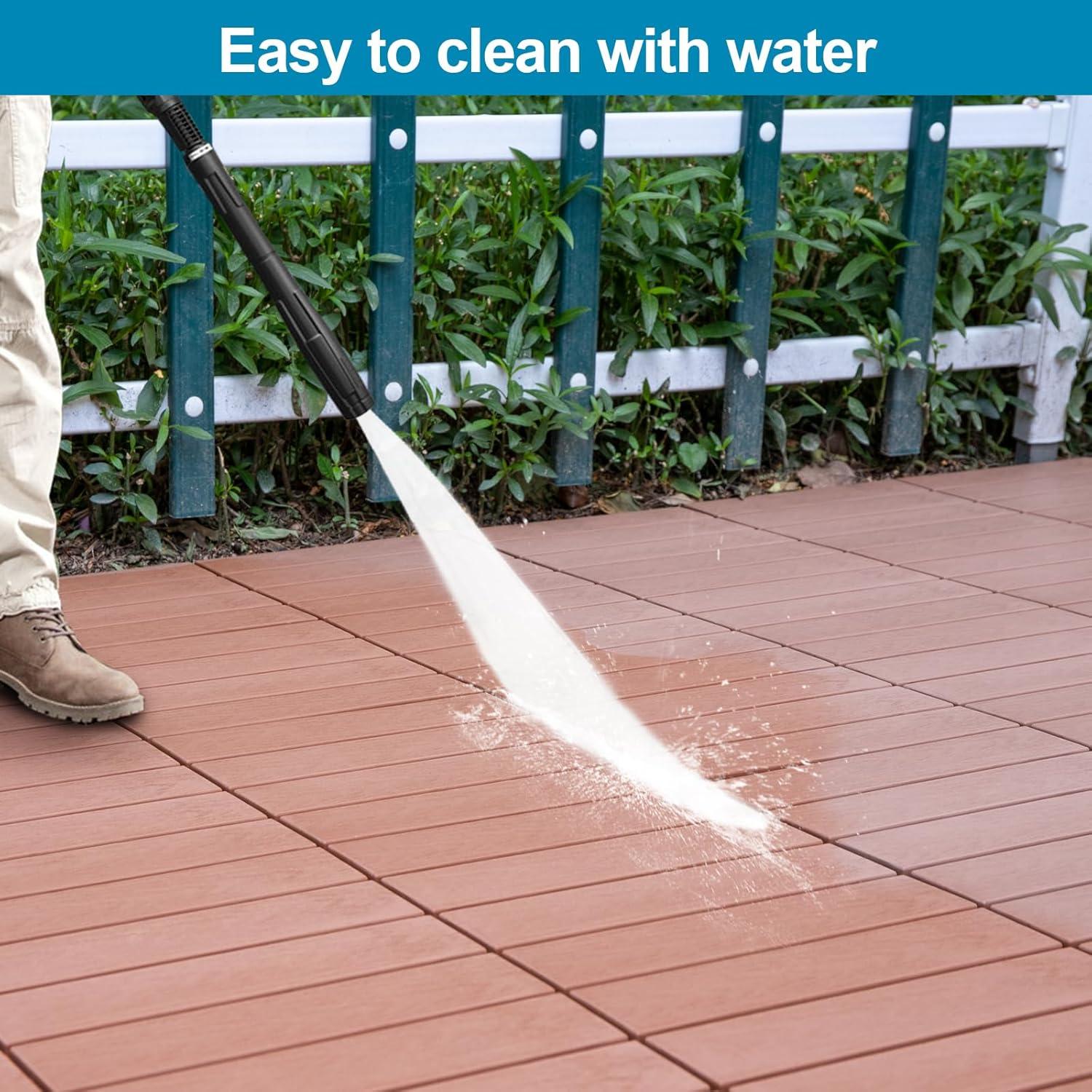 Spurtar Plastic Interlocking Deck Tiles 9 Pack (11.3"x11.3"), Decking Tiles Outdoor Waterproof for All Weather Use - Suitable for Patio Garden Poolside Front/Back Yard Porch Pool Balcony Backyard Grey