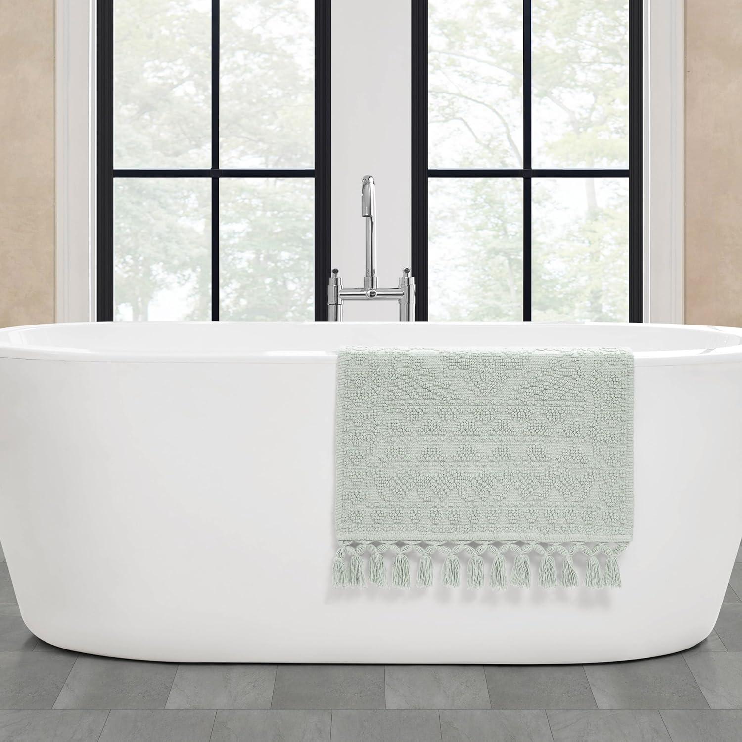 French Connection Nellore Bathroom Rugs, Woven and Beaded Bathroom Mats, Durable Bath Rugs, Thick Bath Mats for Bathroom and Shower Rugs, 20" x 38", Light Blue