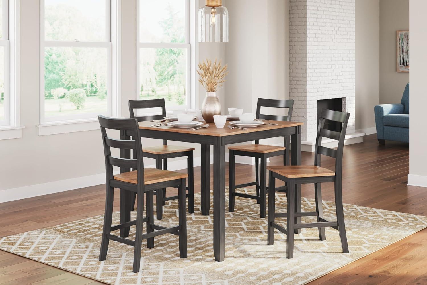 Light Brown and Dark Brown Counter Height Dining Set with 4 Chairs