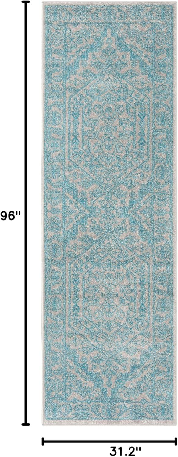 Adirondack ADR108 Power Loomed Runner Rug - Light Grey/Teal - 2'6"x8' - Safavieh.