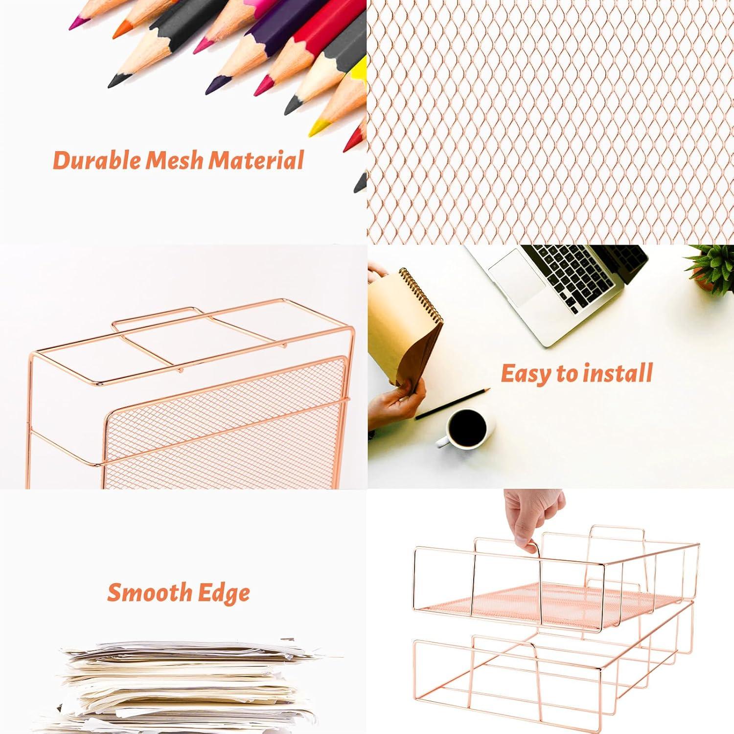 Desk Organizers and Desk Accessories - Rose Gold Desk Organizer with File Sorters, File Organizer with Drawer, Desk Accessories & Workspace Organizers for School Office Supplies