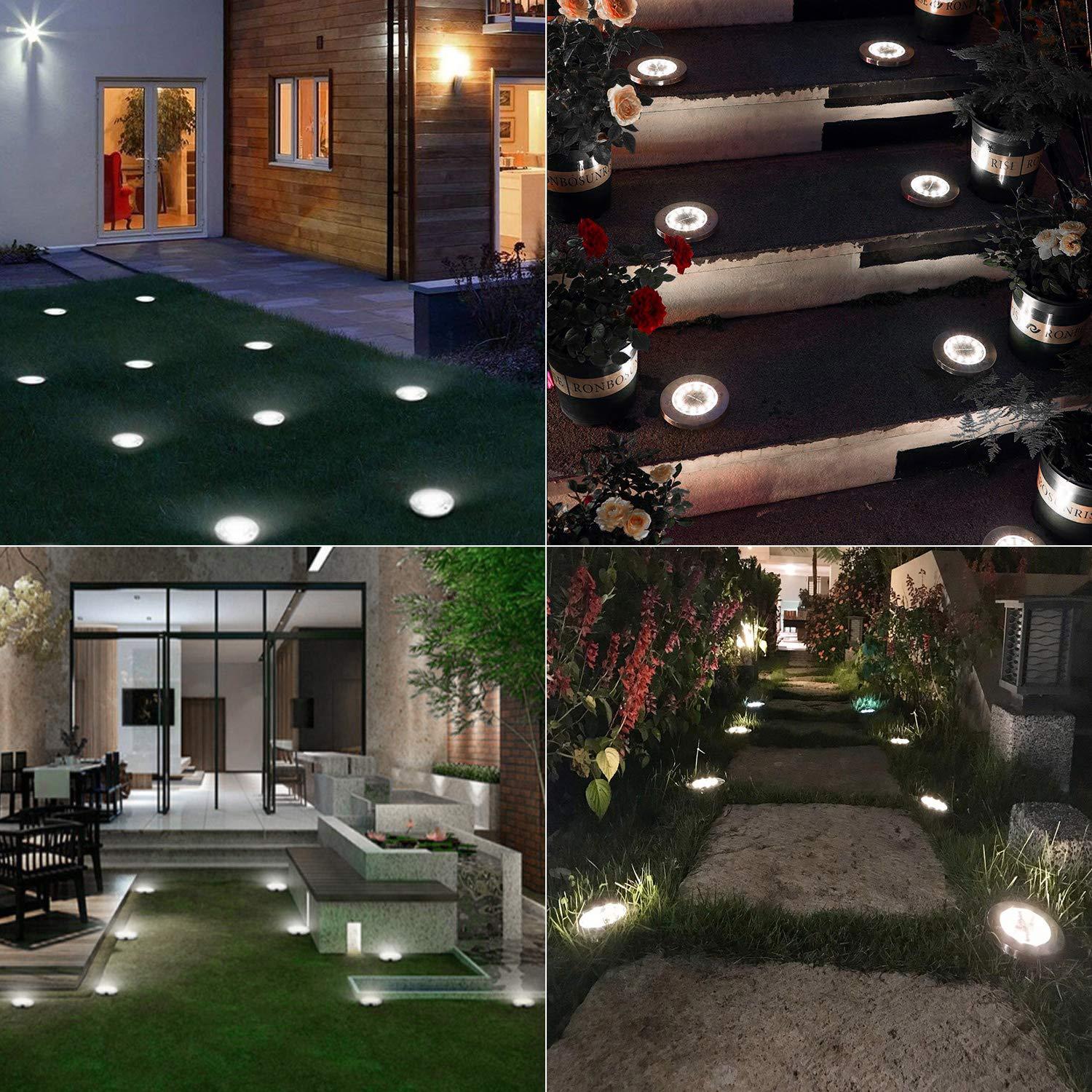 12 Pack Solar Ground Lights, 8 LED Solar Powered Disk Lights Outdoor Waterproof Garden Landscape Lighting for Yard Deck Lawn Patio Pathway Walkway