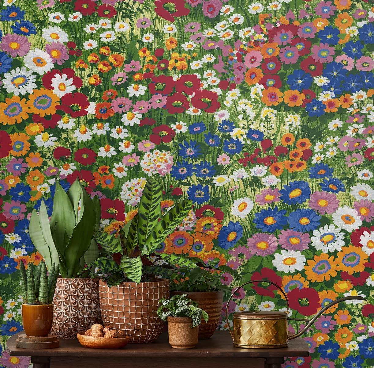 NextWall Floral Meadow Peel and Stick Wallpaper: Self-Adhesive Vinyl, Botanical Pattern, Smooth Finish, 30.75 Sq Ft Coverage