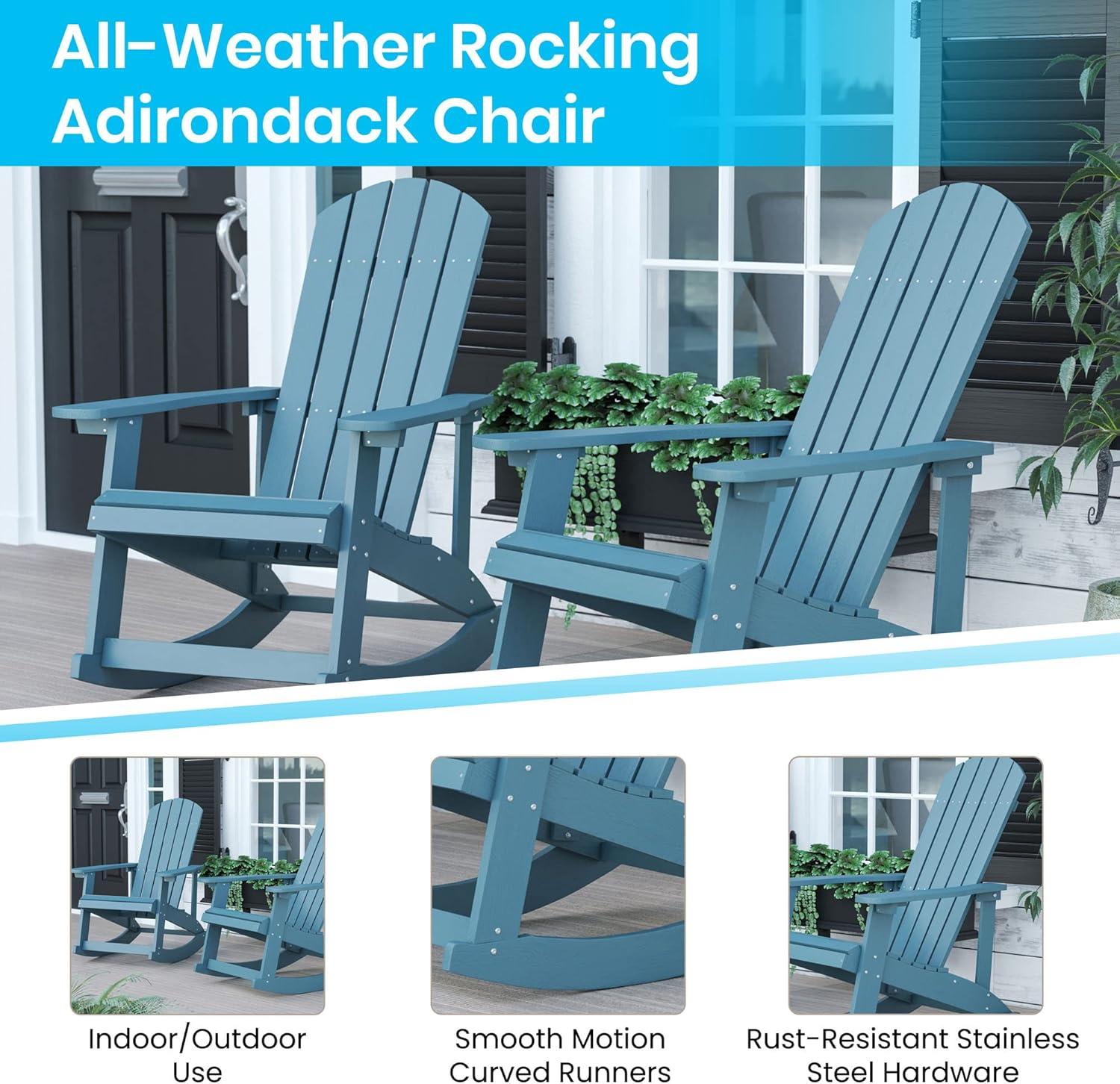 Flash Furniture Set of 2 Savannah All-Weather Poly Resin Wood Adirondack Rocking Chairs with Side Table