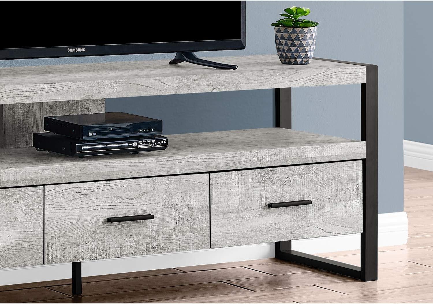 Contemporary 59" Gray TV Stand with 3 Storage Drawers and Metal Frame