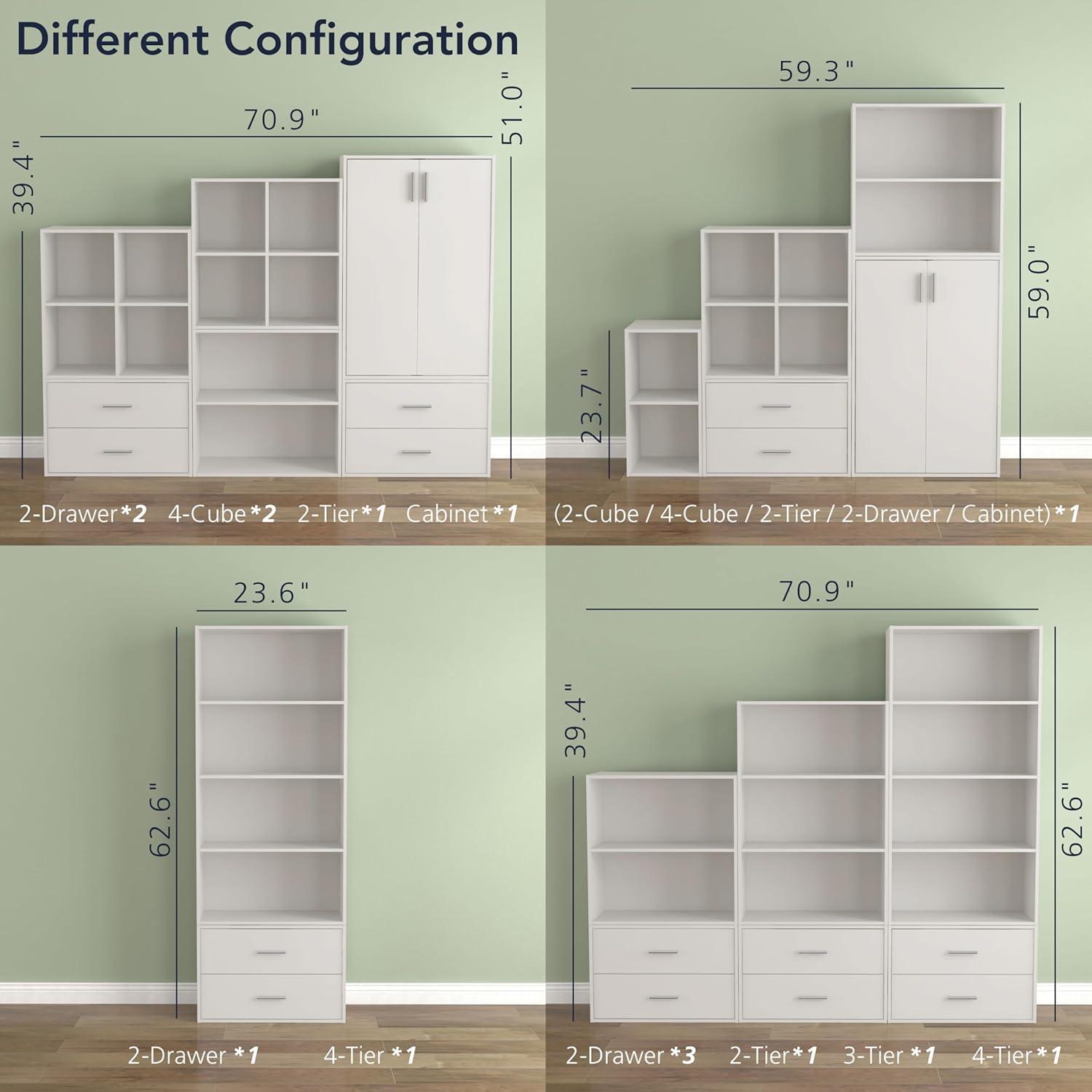 24/7 Shop At Home 35" Silkpath Modern 3 Tier Stackable and Modular Open Bookcase White: MDF Construction, 11" Cube Compatible