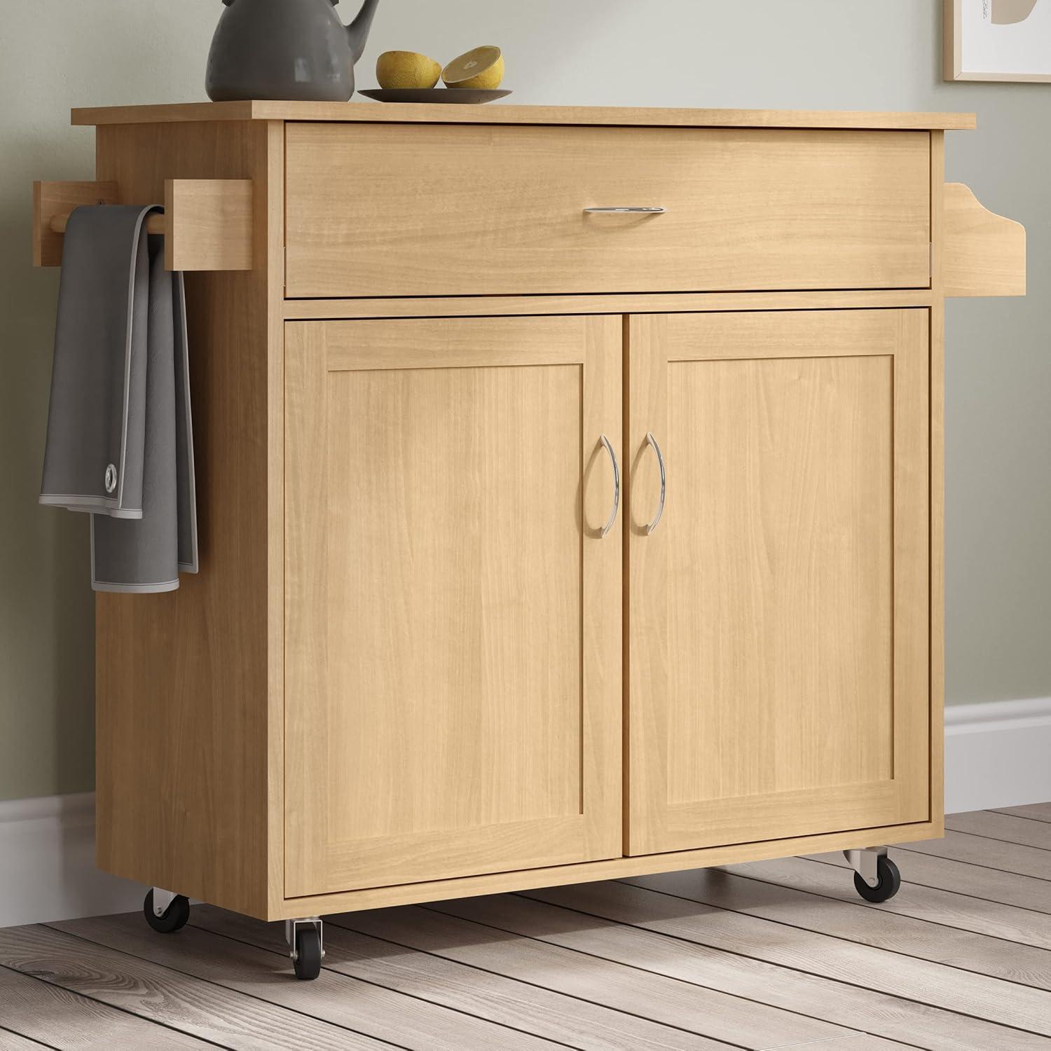 Lavish Home Rolling Kitchen Island with Spice Rack and Storage Cabinet