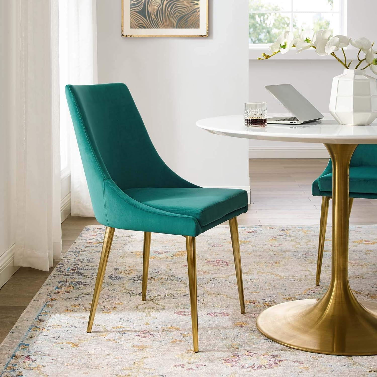 Teal Velvet Upholstered Accent Dining Chair with Metal Legs