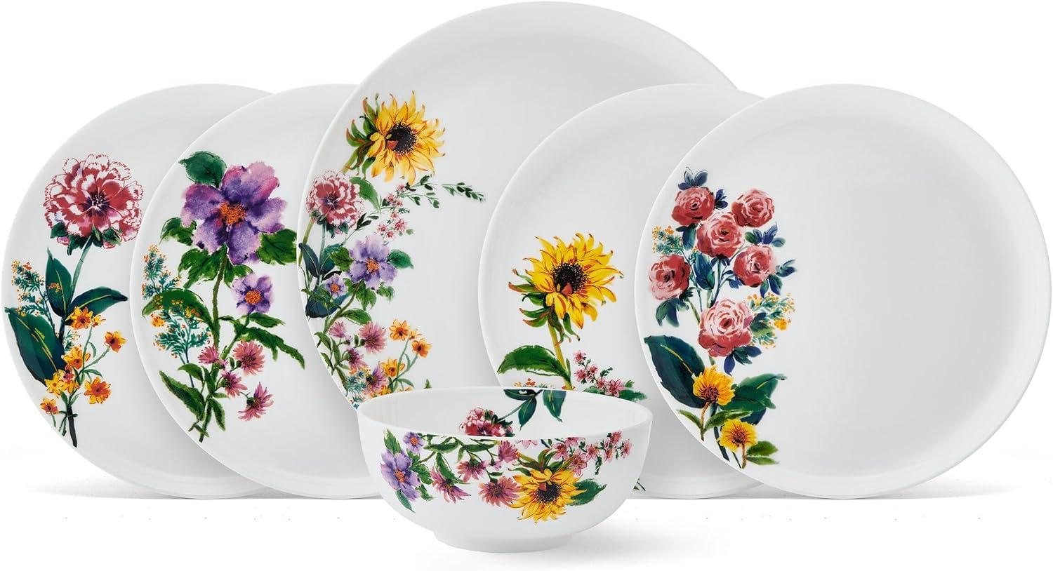 Garden of Petals Floral Porcelain 12-Piece Dinnerware Set, Service for 4