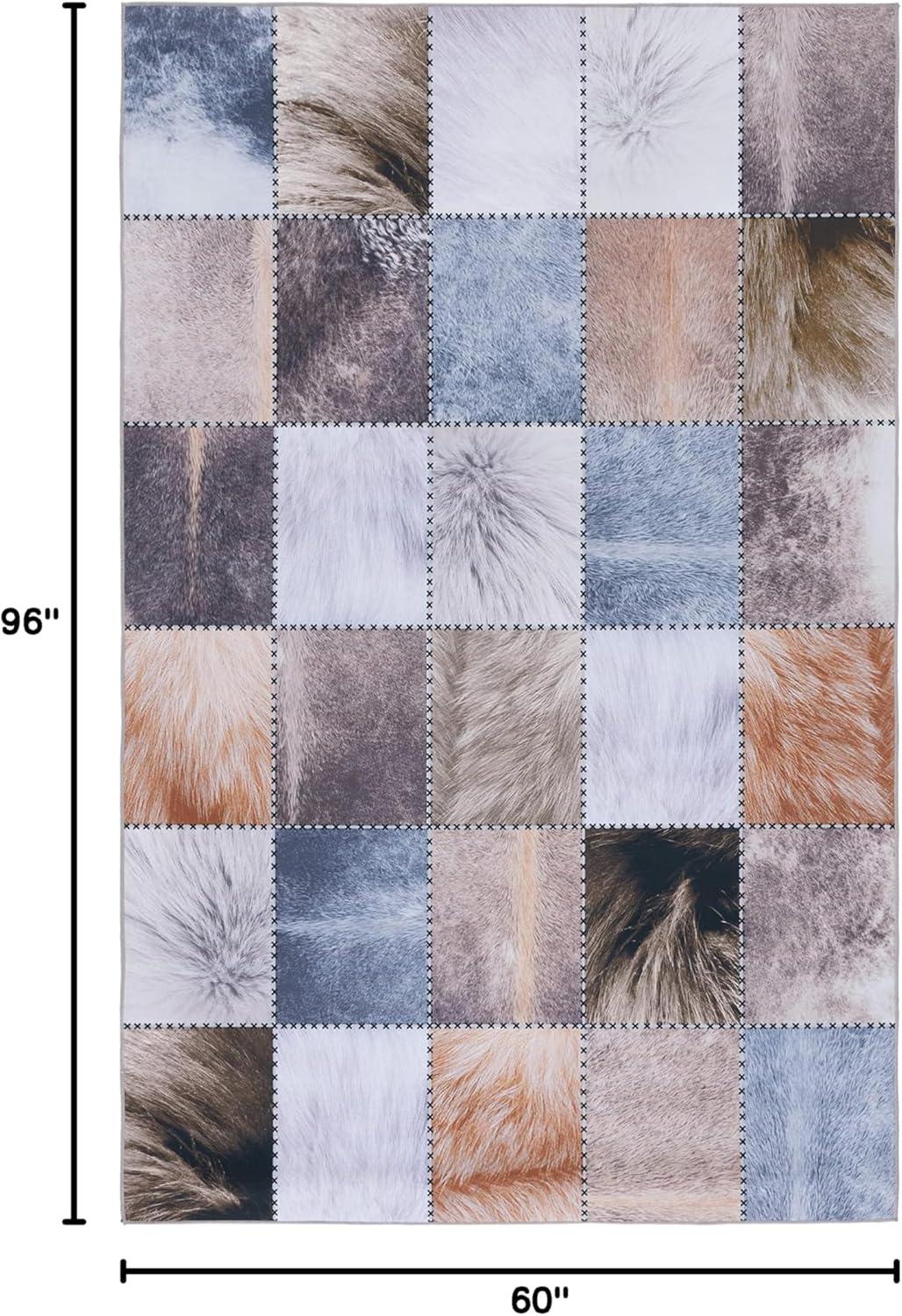 Beige/Brown Washable Synthetic Fur Rectangular Rug