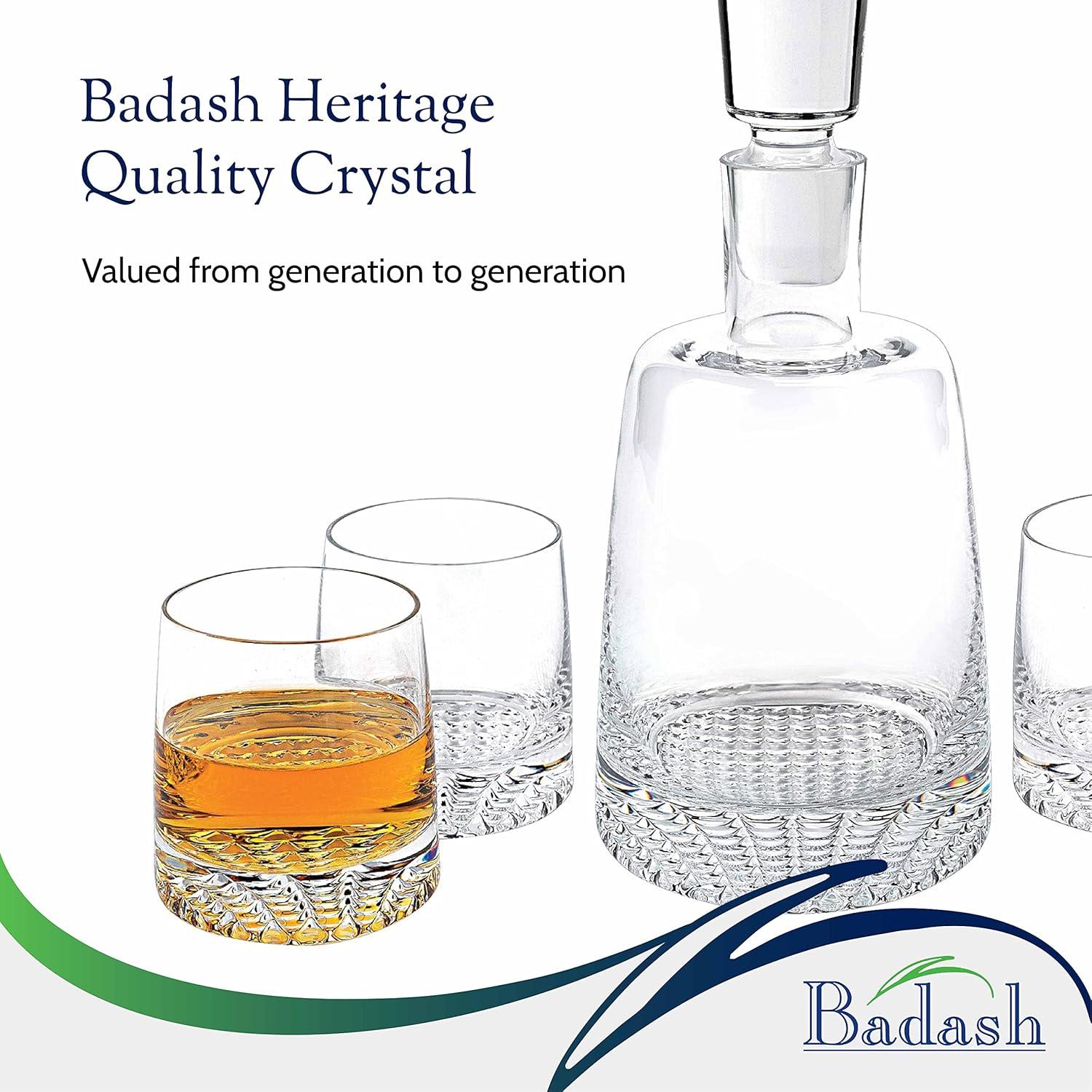 Badash Crystal Park Avenue European Mouth Blown 5 Piece Decanter & Rock Glasses Set (K830)