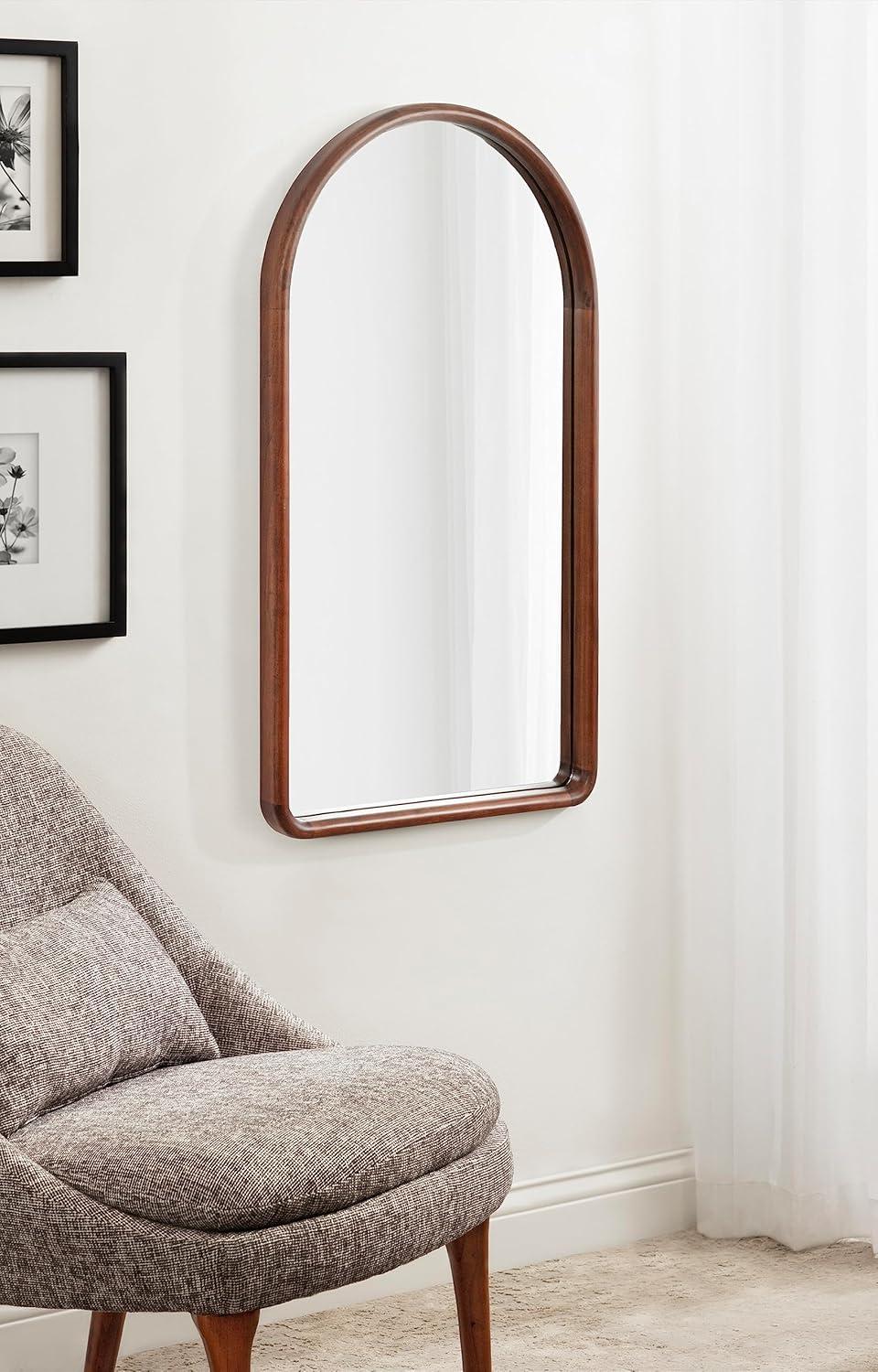 Kate and Laurel Talma Tall Arched Wall Mirror, 20 x 36, Dark Walnut, Transitional Arch Mirror with Solid Poplar Wood Frame and Rounded Frame Profile