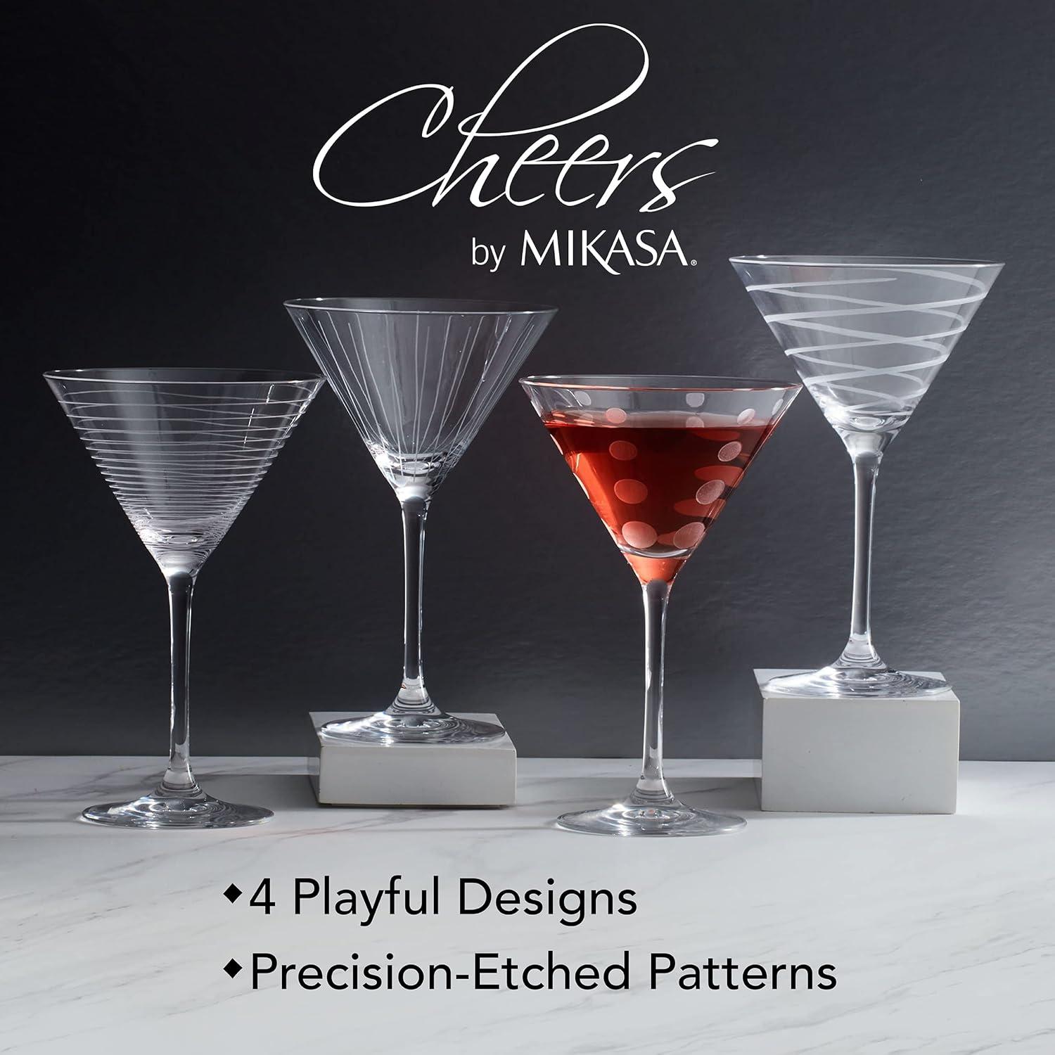 Cheers 10 oz Clear Lead Crystal Martini Glass Set