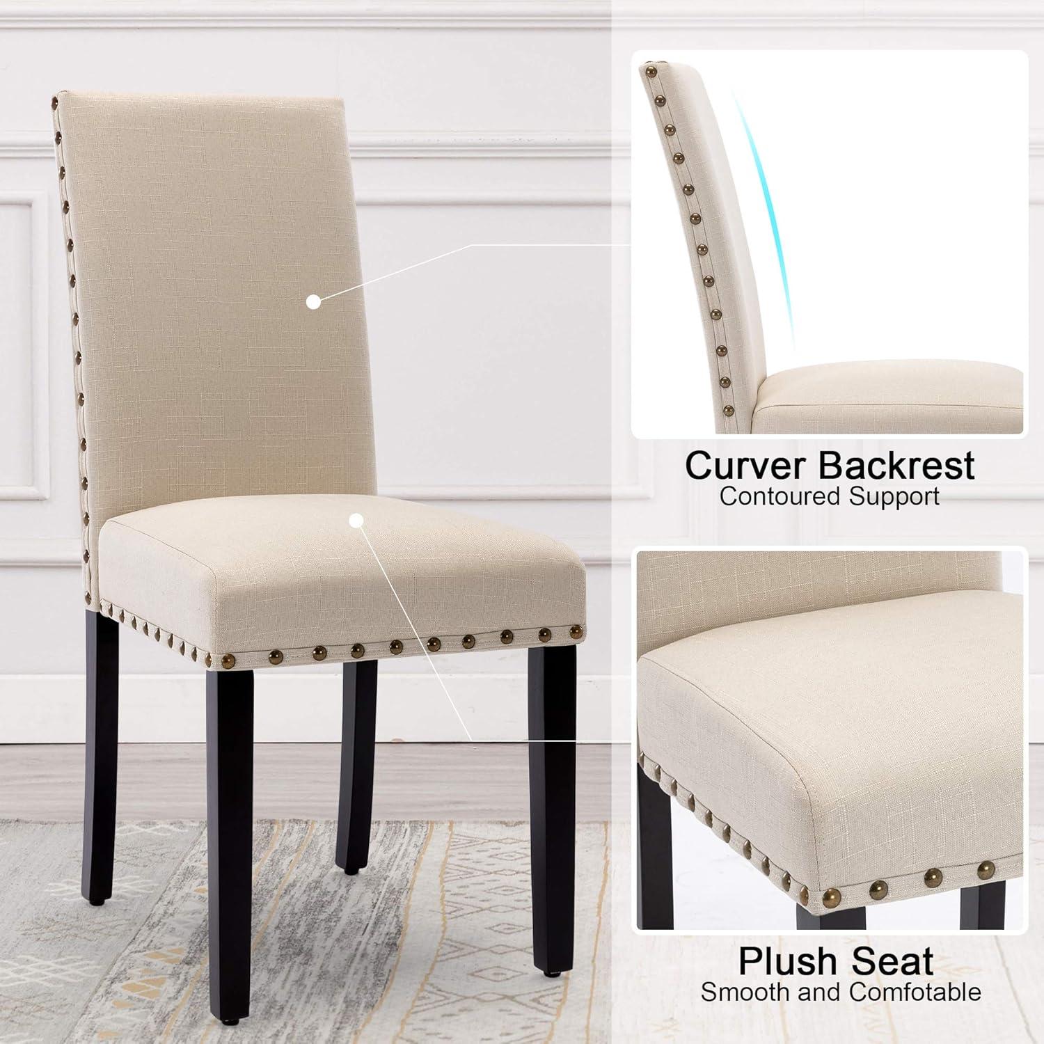 Costway Set of 2 Fabric Dining Chairs Upholstered with Nailhead Trim