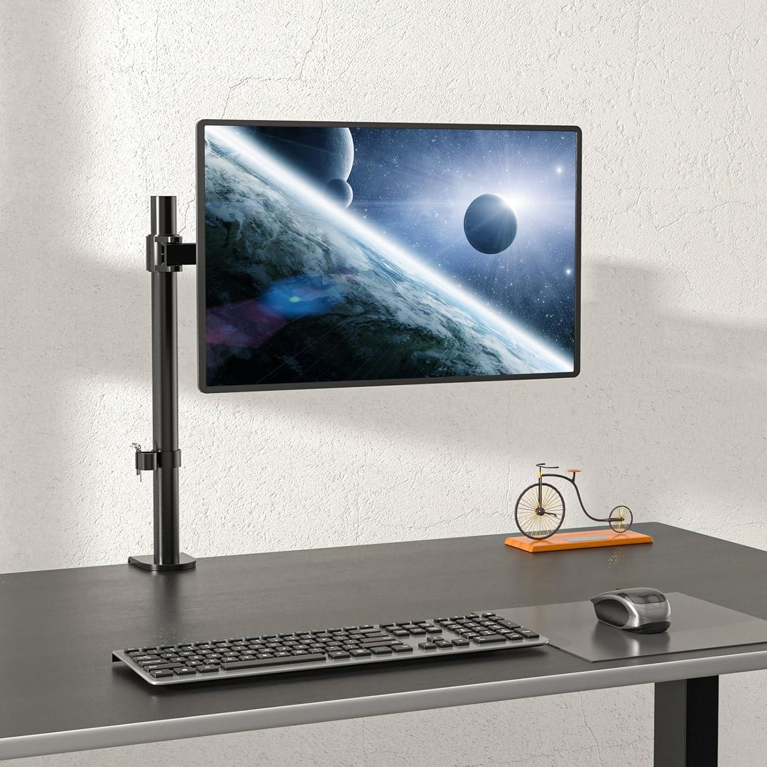 Black Adjustable Single Monitor Desk Mount with Riser