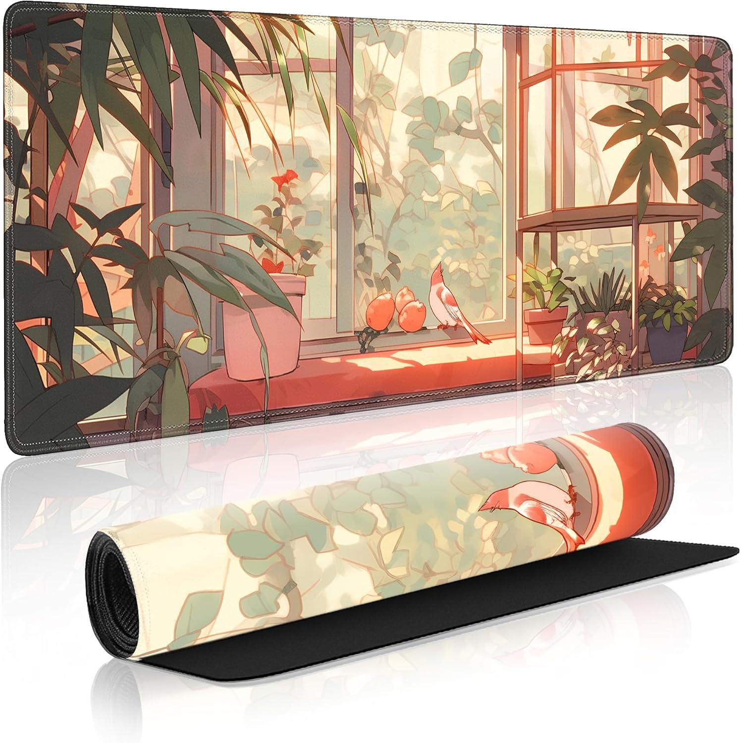 Cute Bird Large Gaming Mouse Pad,XL Mouse Pad Gaming 31.5 X 11.8 in Mouse Mat Desk Pad,Large Desk Mat Extended Keyboard Pad Mousepad with Non-Slip Base and Stitched Edge for Gaming Home Office