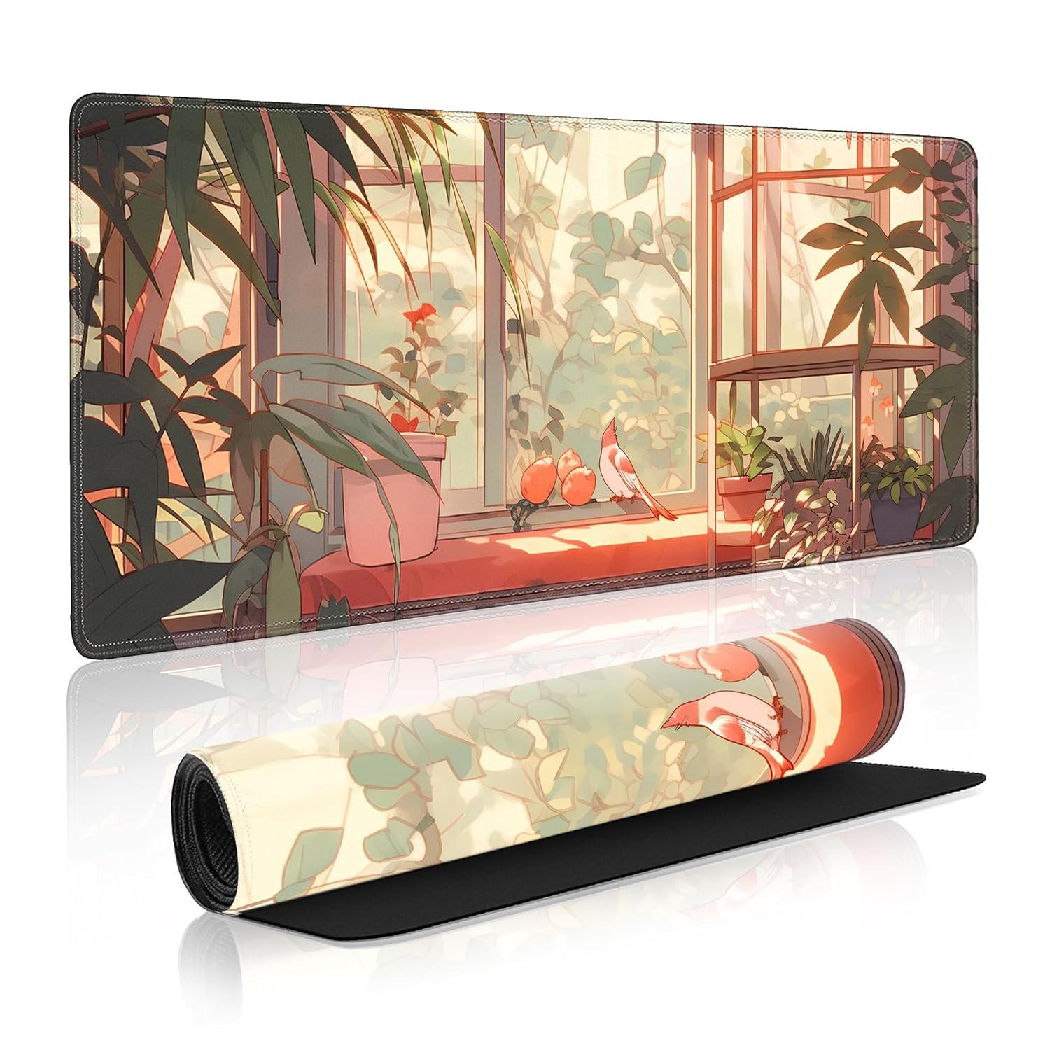 Cute Bird Large Gaming Mouse Pad,XL Mouse Pad Gaming 31.5 X 11.8 in Mouse Mat Desk Pad,Large Desk Mat Extended Keyboard Pad Mousepad with Non-Slip Base and Stitched Edge for Gaming Home Office