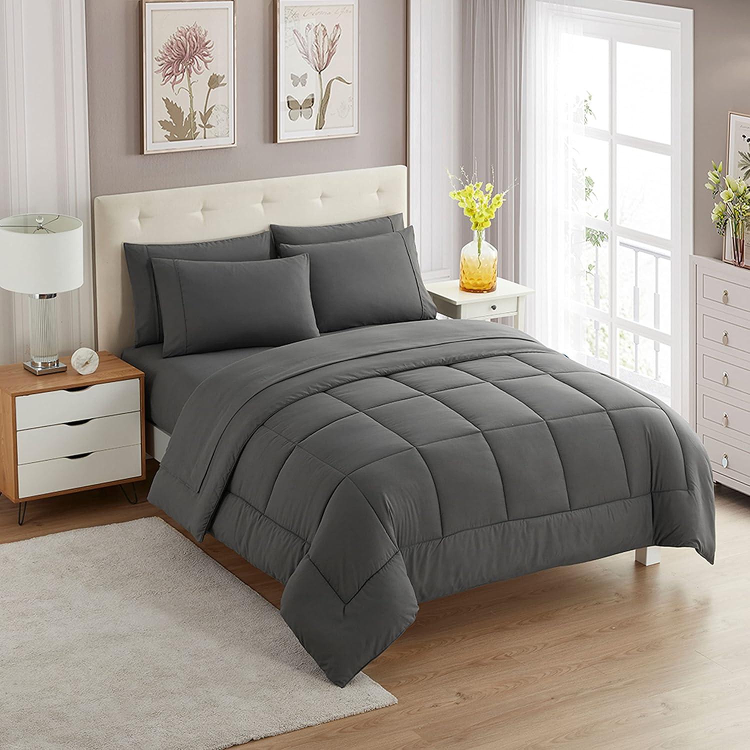 Full Gray 7-Piece Down Alternative Microfiber Bed Set