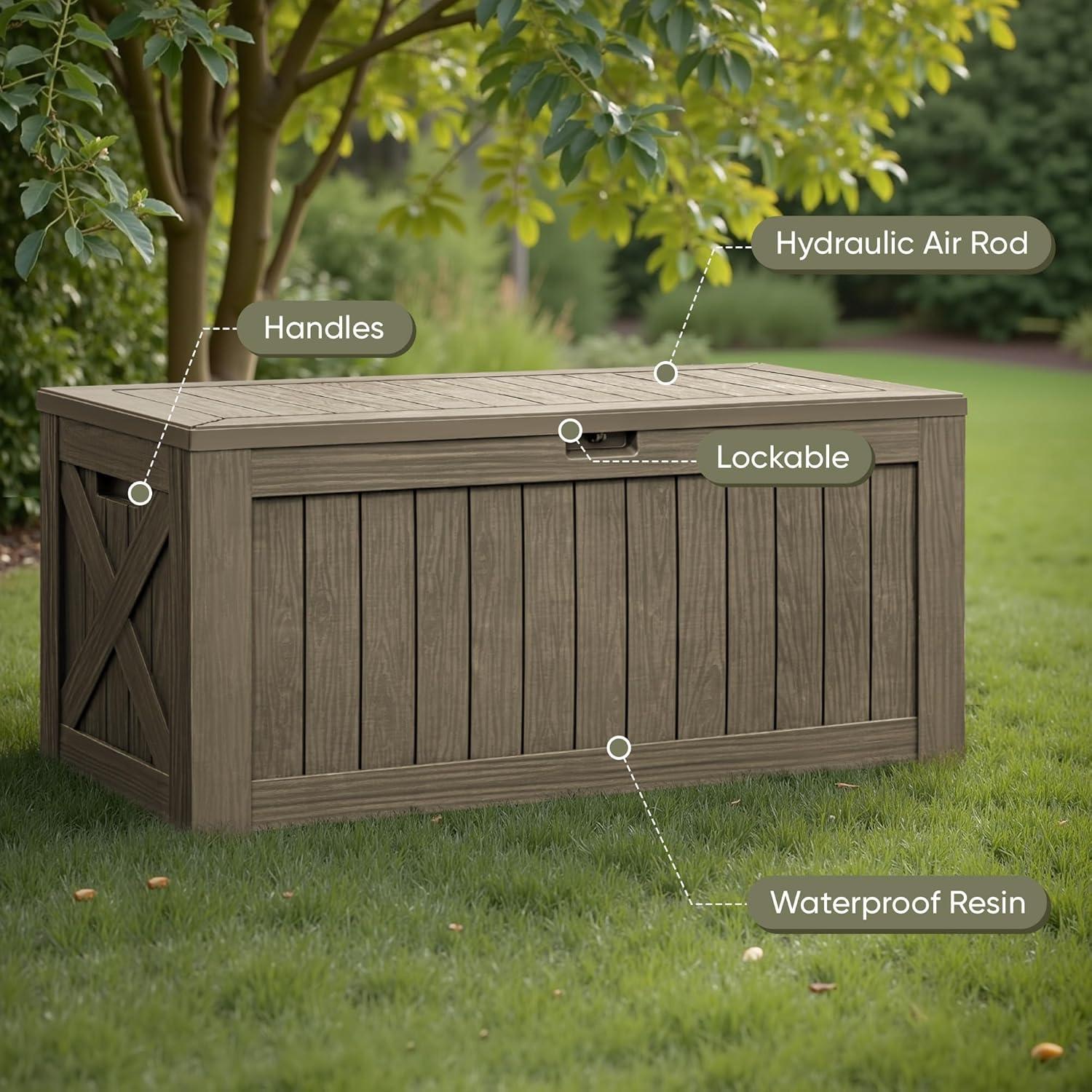 MAXAYA Resin Deck Box 120 Gallon Waterproof Large Deck Boxes P...