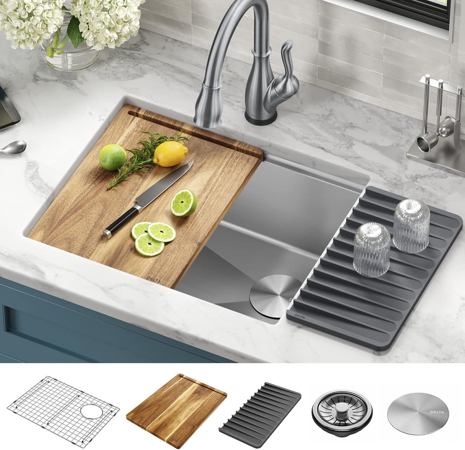 Delta Lorelai™ 23" L Workstation Kitchen Sink Undermount 16 Gauge Stainless Steel Single Bowl with WorkFlow™ Ledge