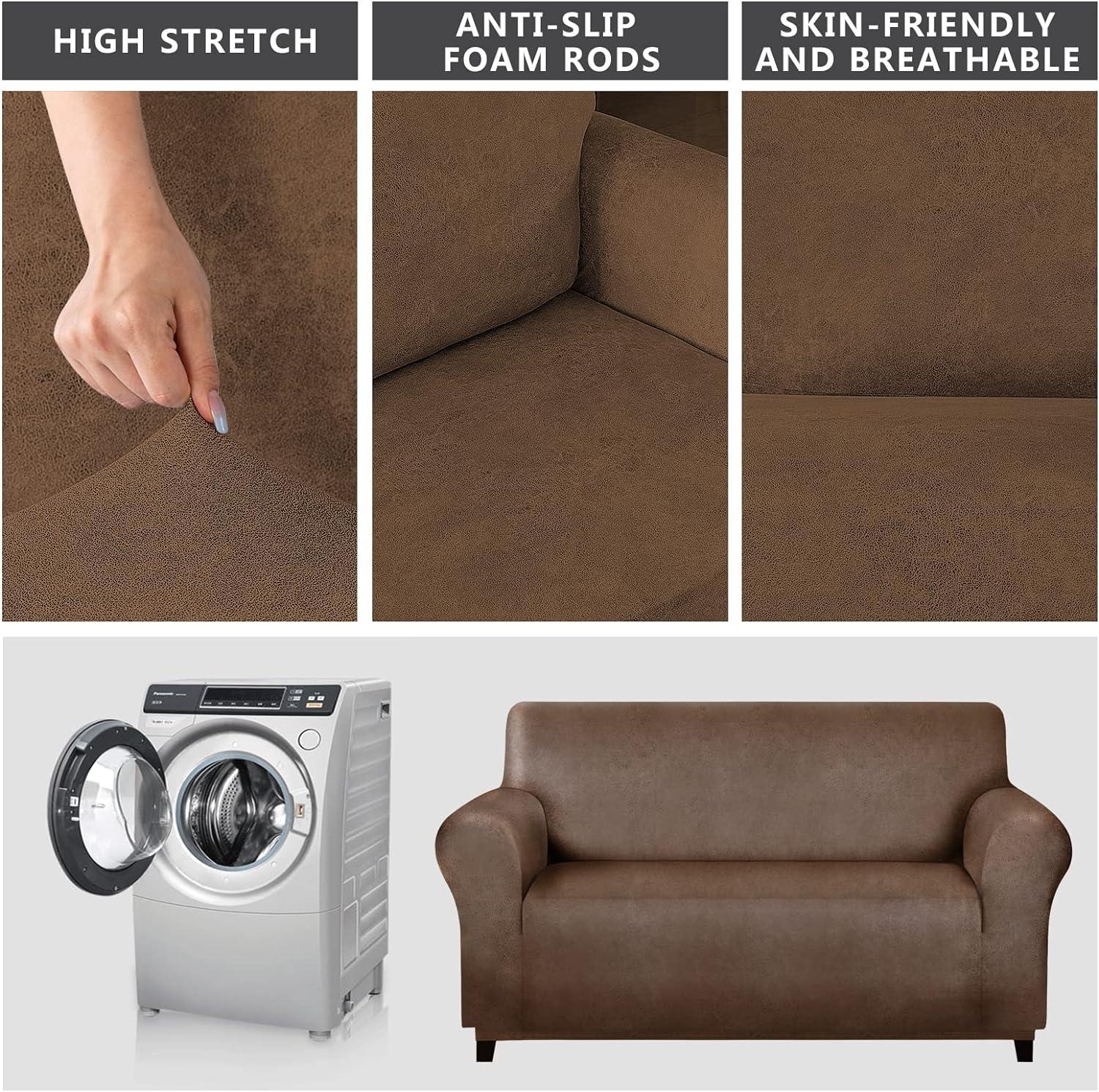 molasofa Loveseat Covers - Couch Cover for Leather Couches, Soft and Washable Loveseat Covers with Leather-Like Quality. Non-Pilling, Non-Slip 1-Piece Couch Cover for Pets and Kids (Dark Brown)