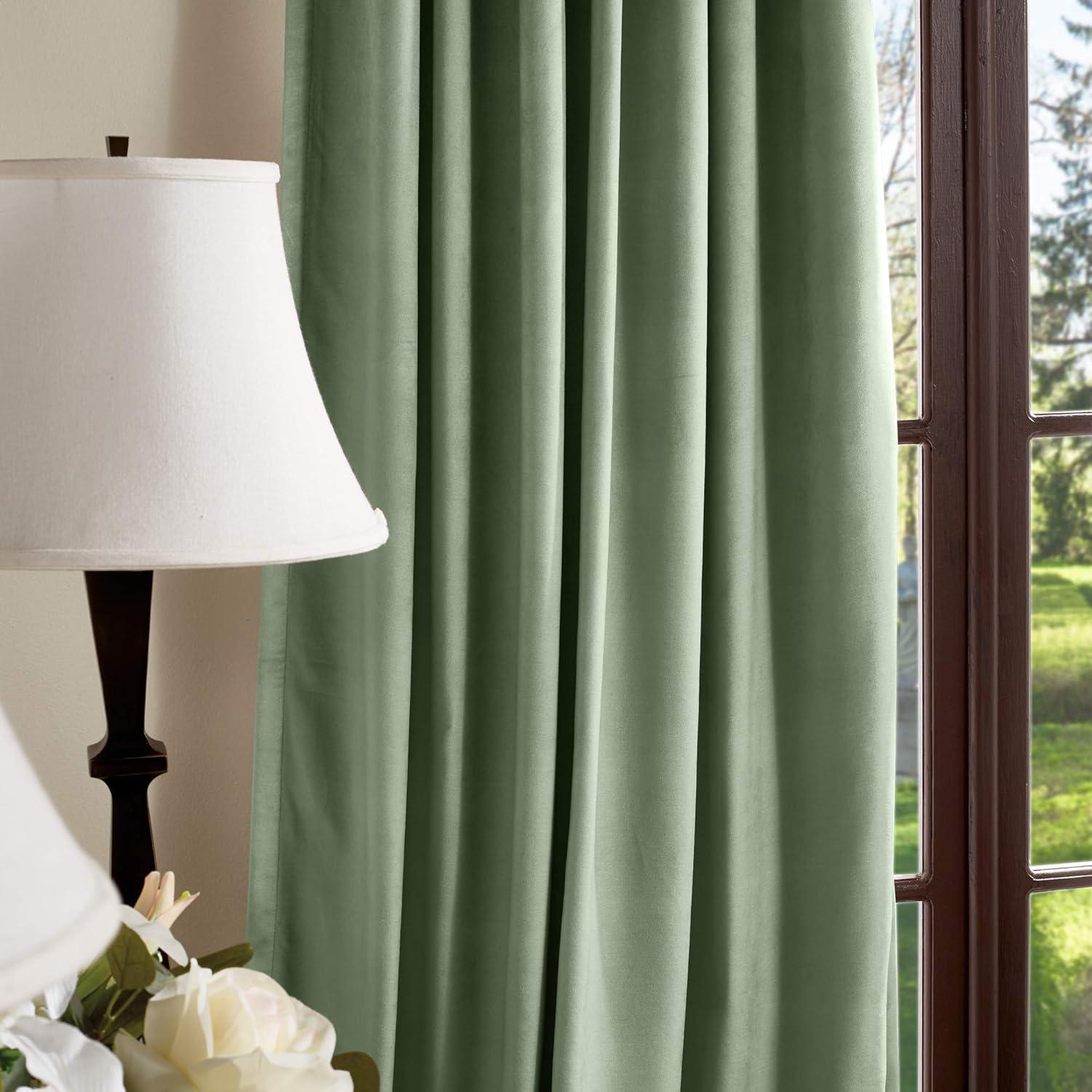 Martha Stewart Lucca Velvet Backtab Curtain Blackout Panel Pair, 50x84, Green (Set of Two)