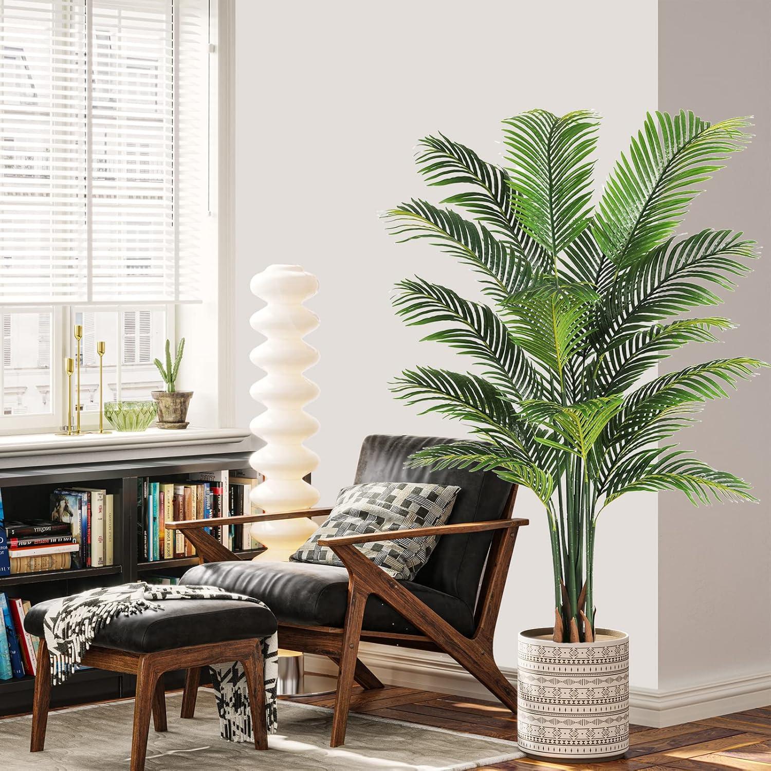 VIAGDO Artificial Fake Palm Tree 6ft Tall with 16 Detachable Trunks Faux Tropical Palm Silk Plant Feaux Dypsis Lutescens Plants in Pot for Home Office Living Room Floor Decor Indoor