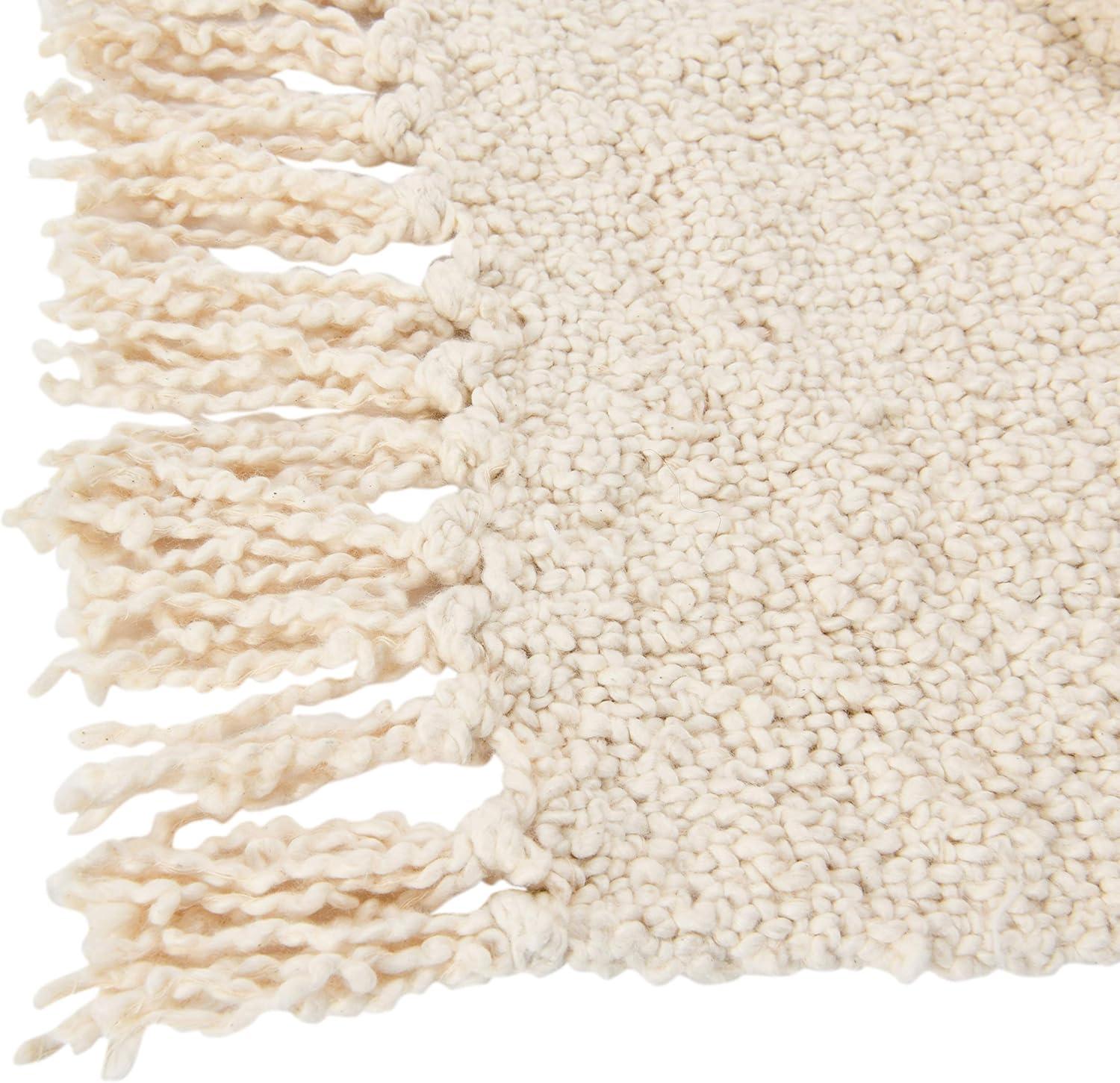 Creative Co-Op Cotton Blend BouclÃÂ© Throw with Fringe, Cream Color