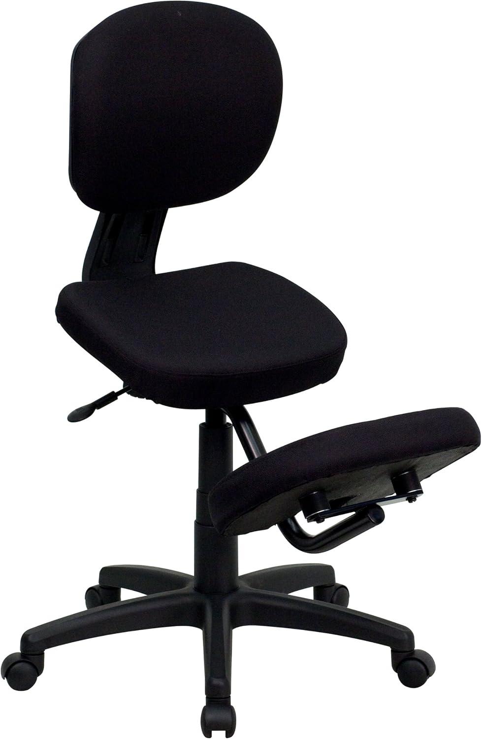 42" Swivel Ergonomic Kneeling Office Chair in Black Fabric and Wood