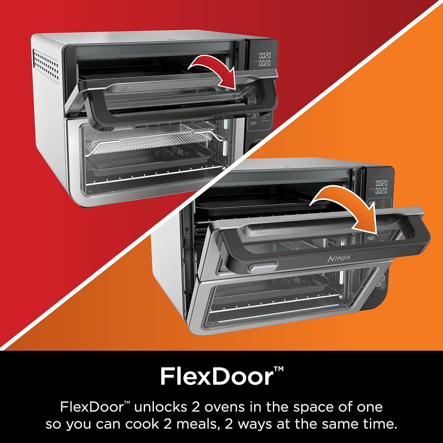 Ninja® 12-in-1 Double Oven with FlexDoor, FlavorSeal & Smart Finish, Rapid Top Convection and Air Fry Bottom , Bake, Roast, Toast, Air Fry, Pizza and More