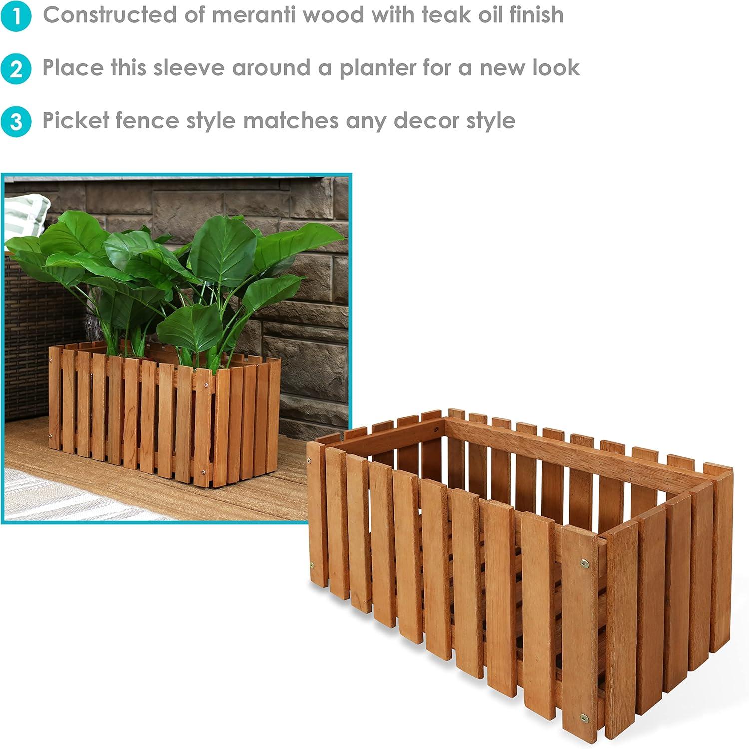 Sunnydaze Outdoor Rectangle Meranti Wood Picket Style Planter Box for Flowers, Herbs, Vegetables and Plants - 24" W - Brown