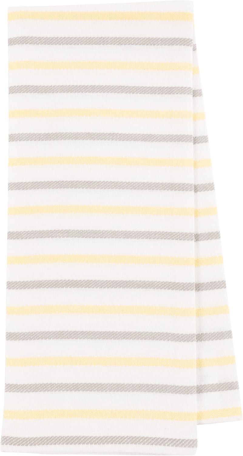 Lemon Print and Striped Cotton Kitchen Dish Towel Set, 18 x 28 inches