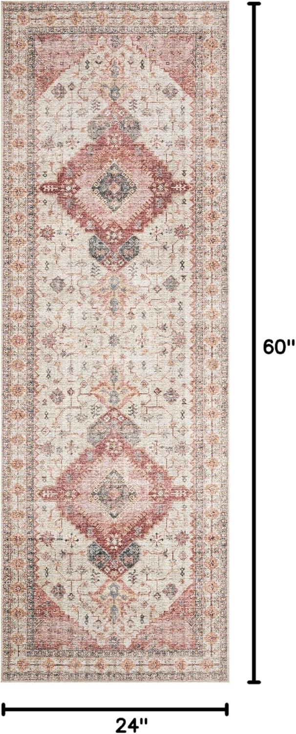 Ivory and Berry Hand-Knotted Round Wool Area Rug