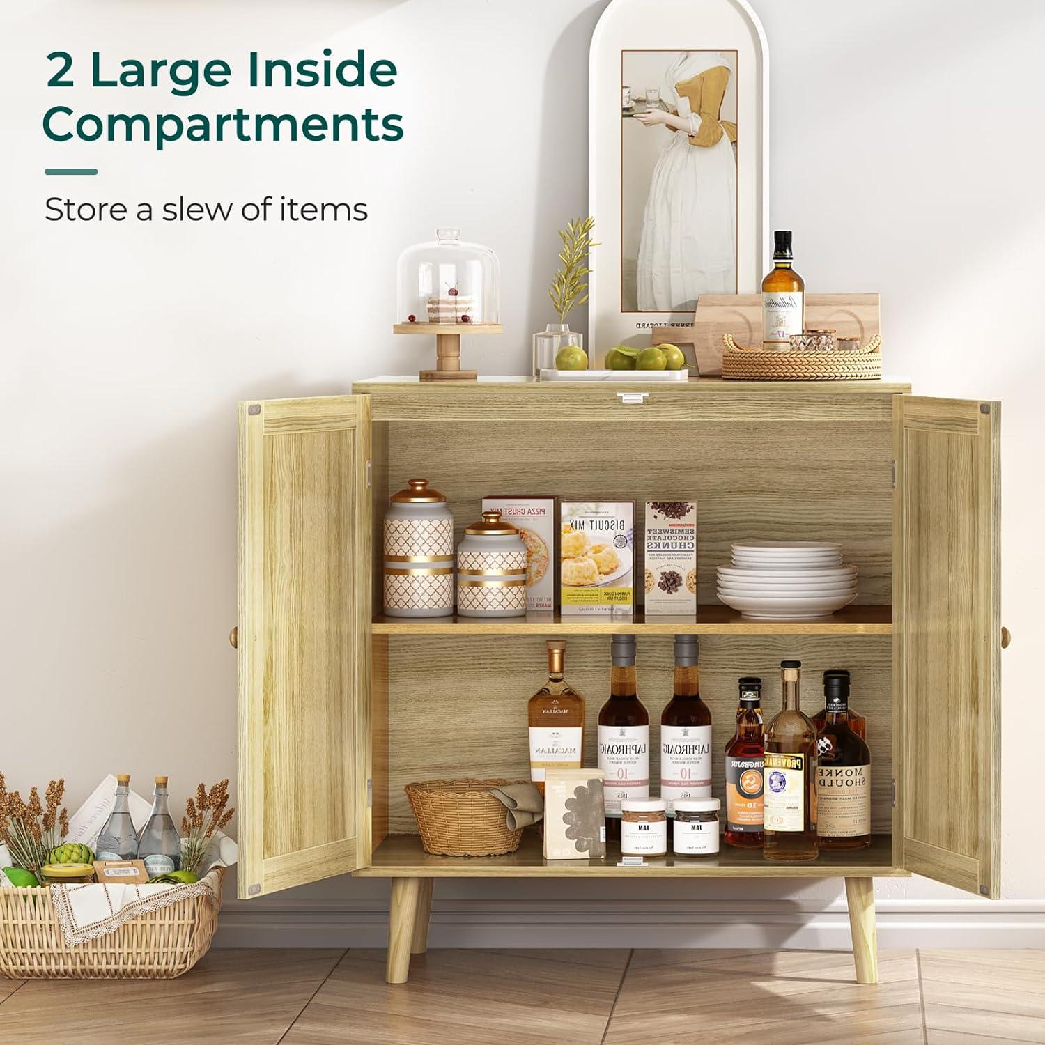 Natural Wood and Rattan Freestanding Storage Cabinet