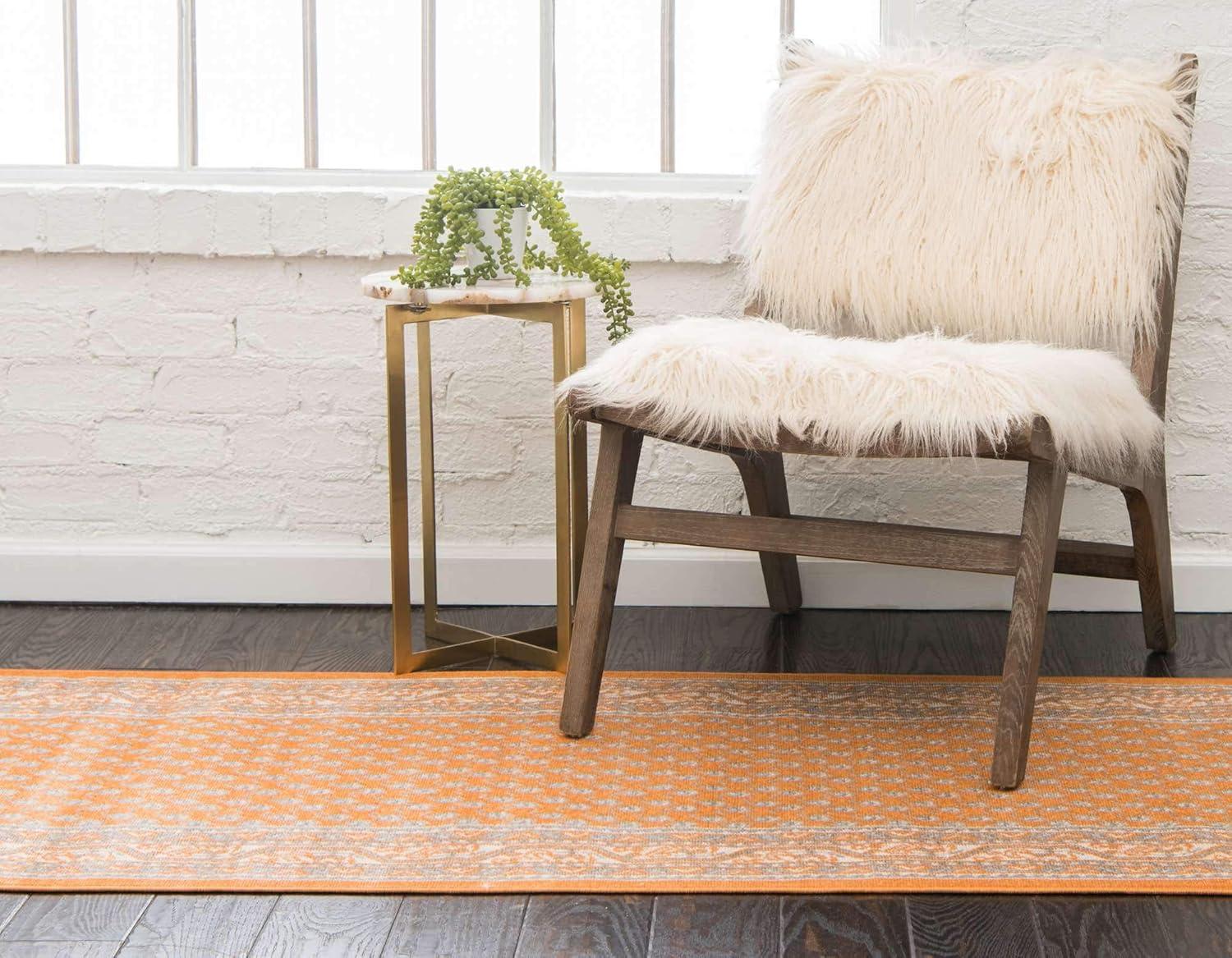 Unique Loom Williamsburg Collection Area Rug - Allover (2' 9" x 9' 10" Runner Orange/Gray)