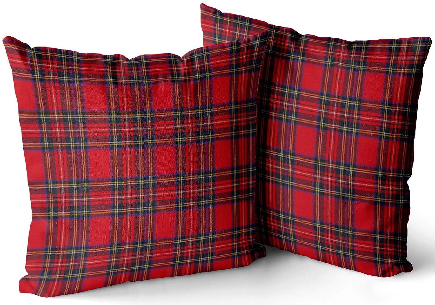 Unique Bargains Festive Plaid Scottish Tartan Pillow Covers 2 Pcs Large Plaid Red 20" x 20"