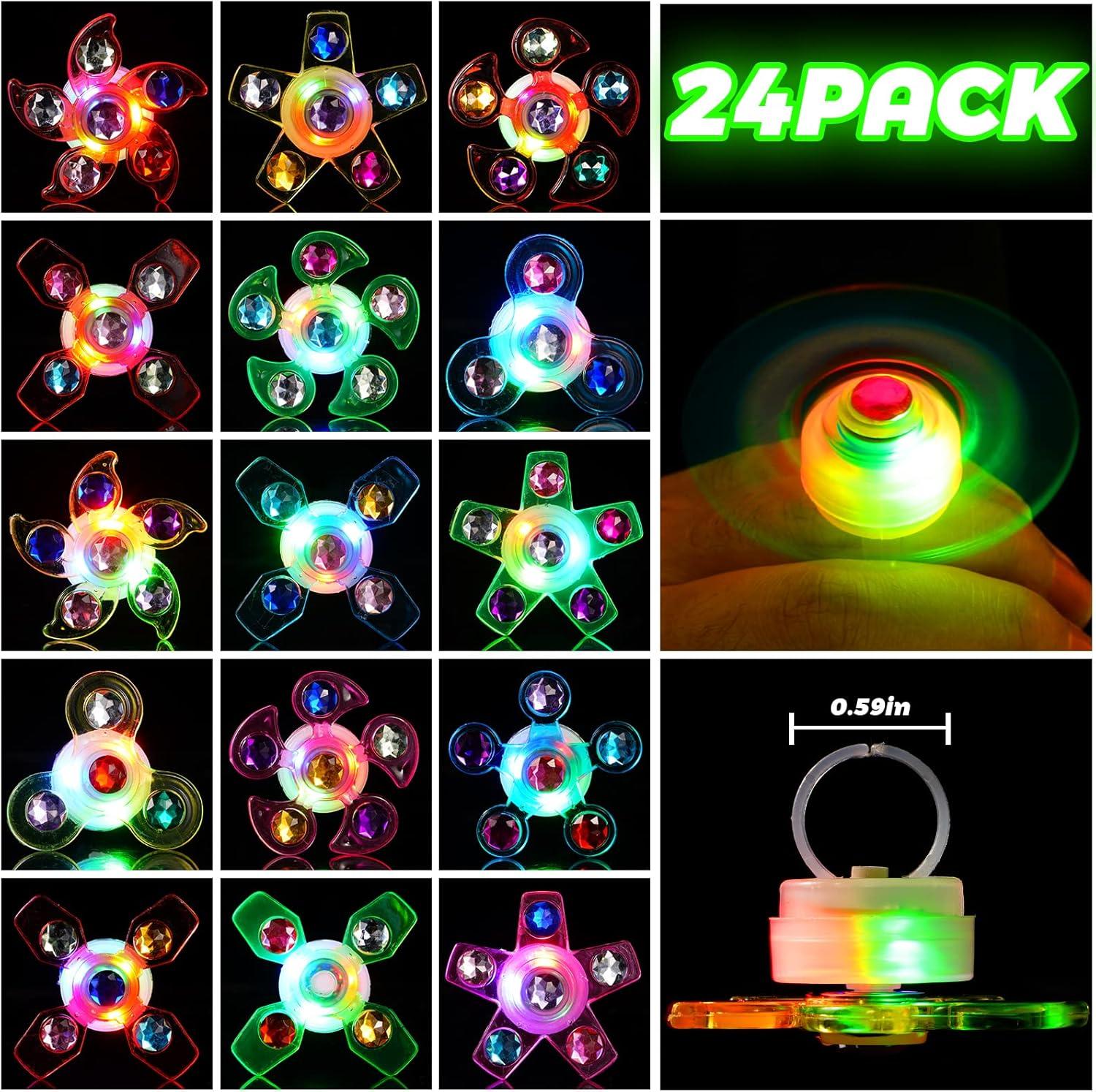 24 Pack LED Light Up Fidget Spinners Rings Party Favors for Kids, Christmas Party Favors Prizes Box Toys Birthday Gifts Goodie Bag Stuffers Glow in The Dark Party Supplies