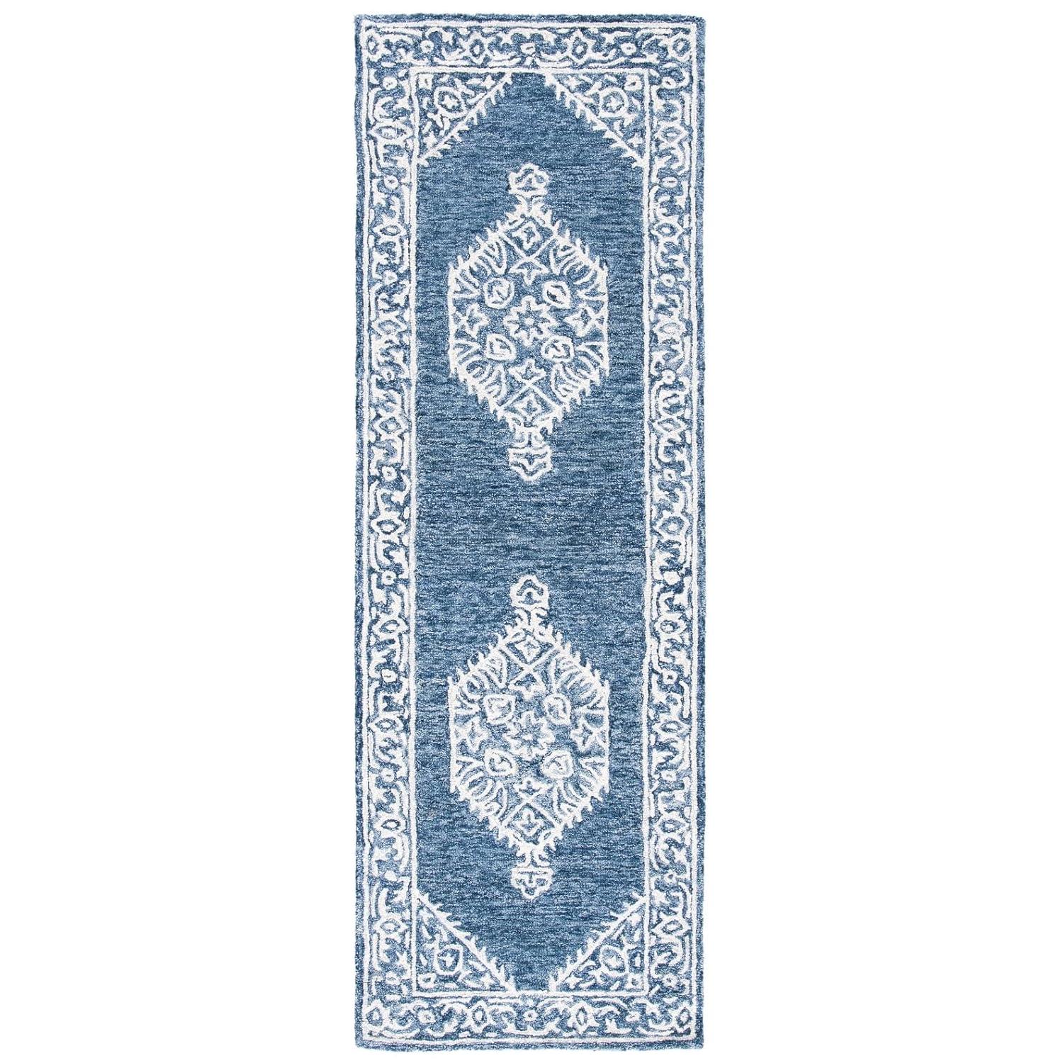 Ophelia & Co. Salerna Micro-Loop Hand Tufted Wool/Cotton Oriental Rug in Ivory/Blue